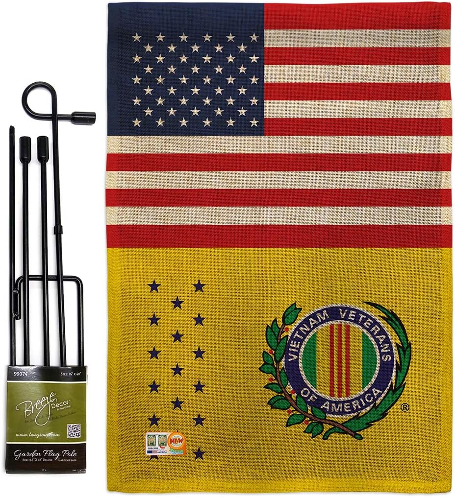 US Vietnam War Burlap Garden Flag Set with Stand Armed Forces All Branches Support Honor United State American Military Veteran Official Small Gift Yard House Banner Double-Sided 13 X 18.5
