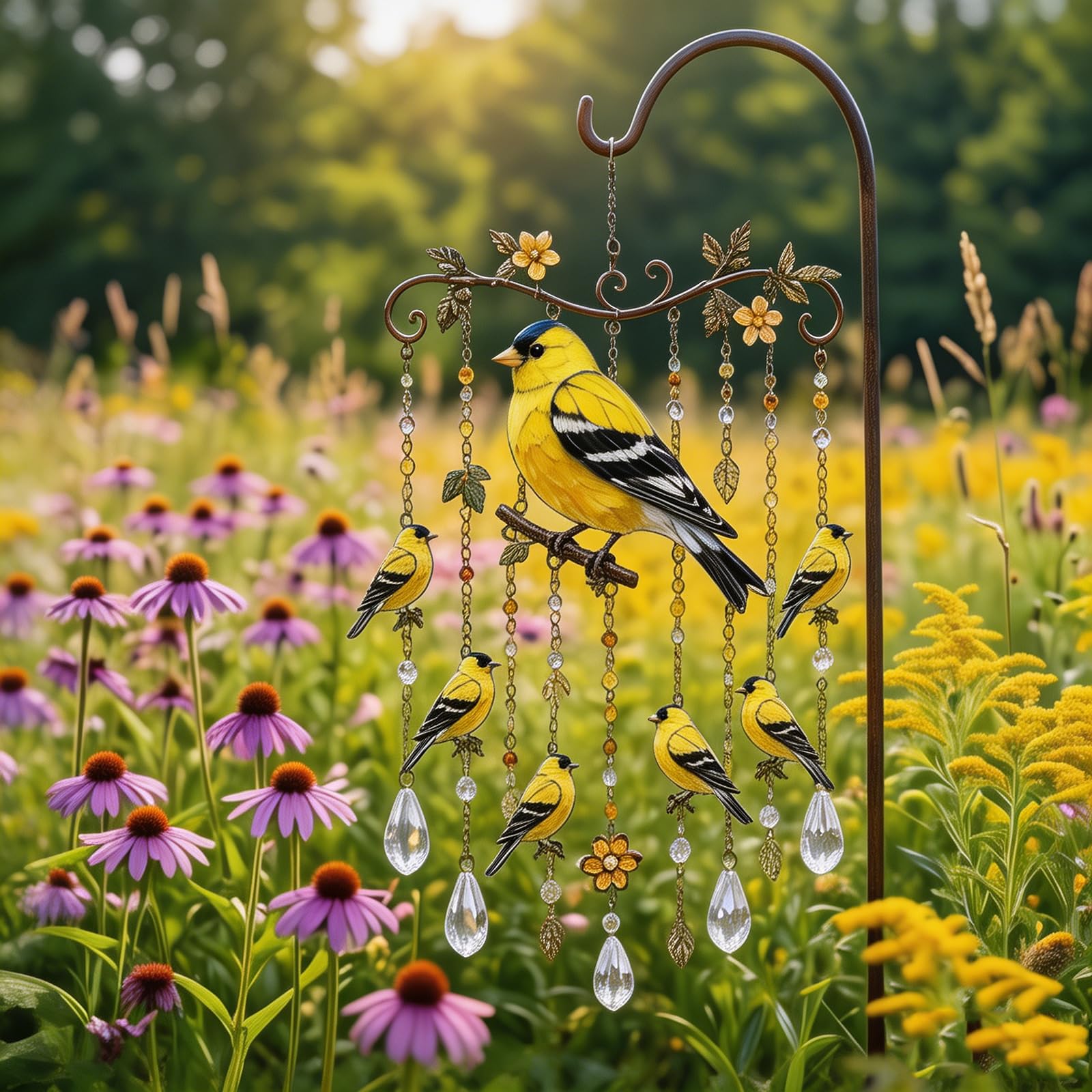 Graceful Hummingbird Wind Chime Hummingbird Wind Chimes for Outside Metal Hanging Wind Chime with Crystal Pendants Wind Chimes for Patio Balcony Yard Garden Decor (Yellow)