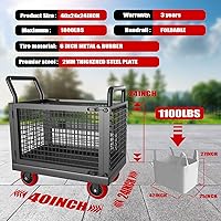 Vista 3 de Carrito de empuje 5 en 1 con lados, plataforma resistente con ruedas giratorias 360, carrito versátil con capacidad de 1800 libras, carrito plano