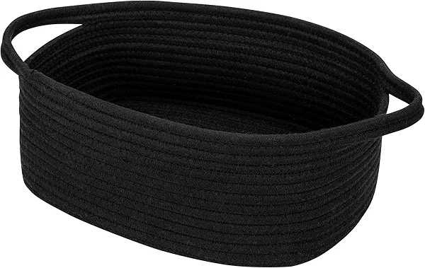 QiANBiRD Small Woven Cotton Rope Basket Cute Baby Gift Baskets Empty 13.7"x10"x5" Decorative Storage for Organizing Shelves Closet Baby Nursery Basket Bin Toy Storage tote Organizer Black