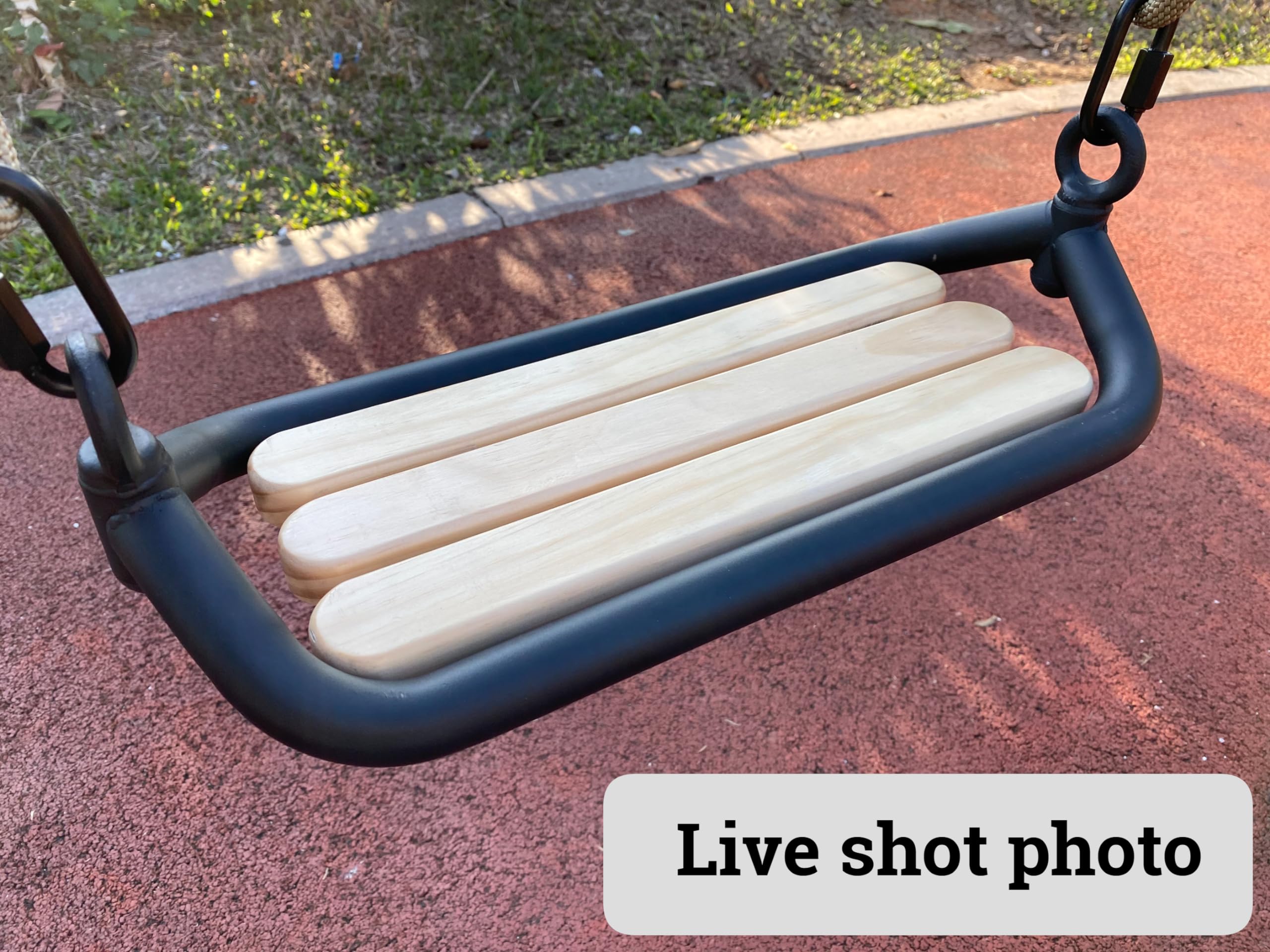 SELEWARE Hanging Wood Swing Seat Tree Swing for Kids, 100% Polyester Weather Proof Rope Heavy Duty Steel Tubing Structure Backyard Swing Set Replacement