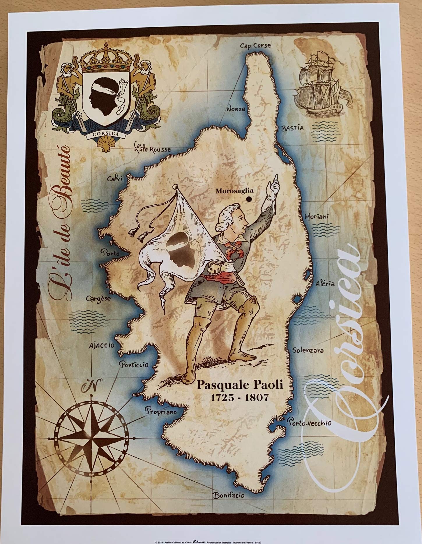 Poster Corse Pasquale Paoli 30x40cm cadeau idéal pour passionnés