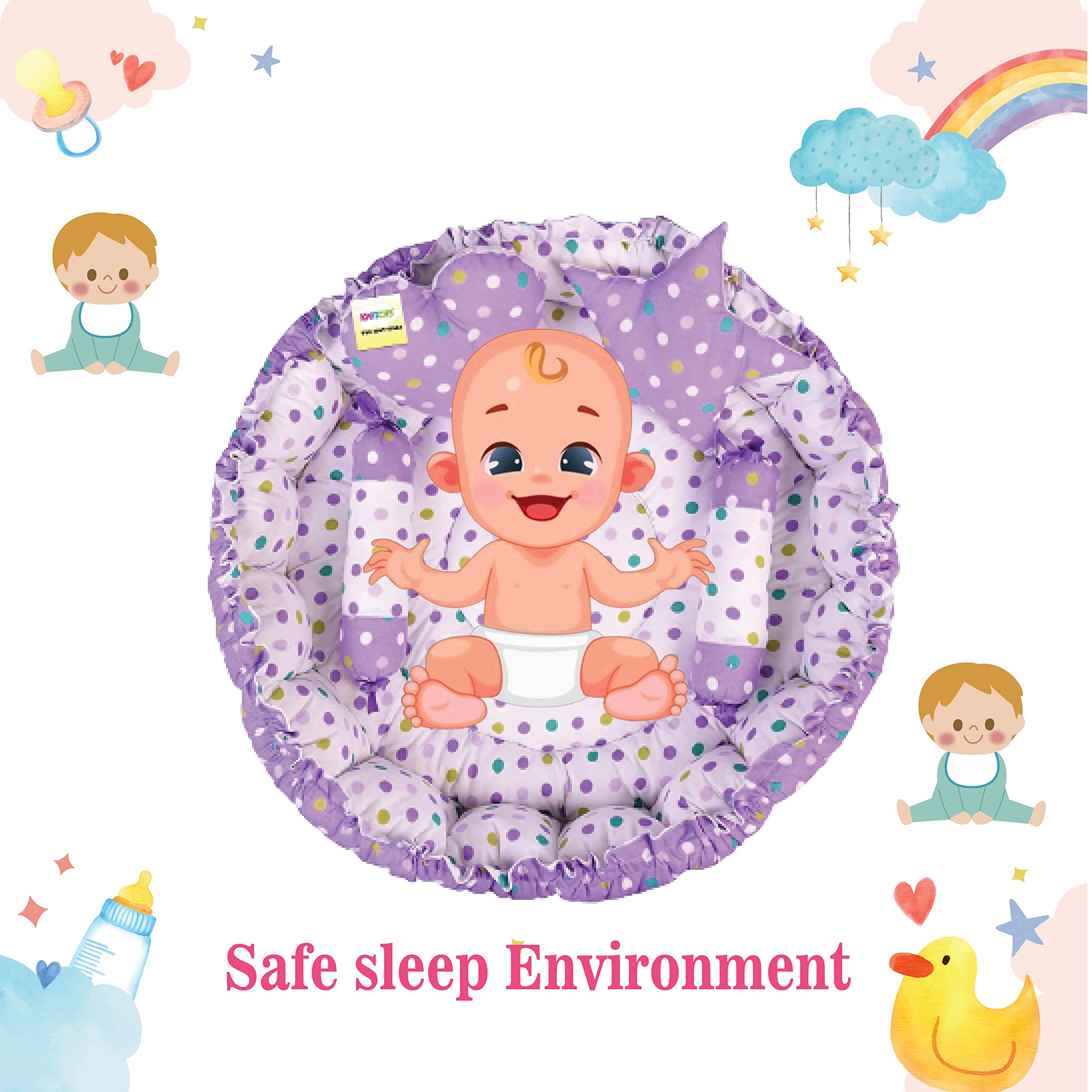 Kwitchy Baby Bed New Born Baby Reversible | Bedding Set | Carry | Cotton | Infants | Products All | Gift | Essentials (0-6 Months) (Purple Mixmatch) 4