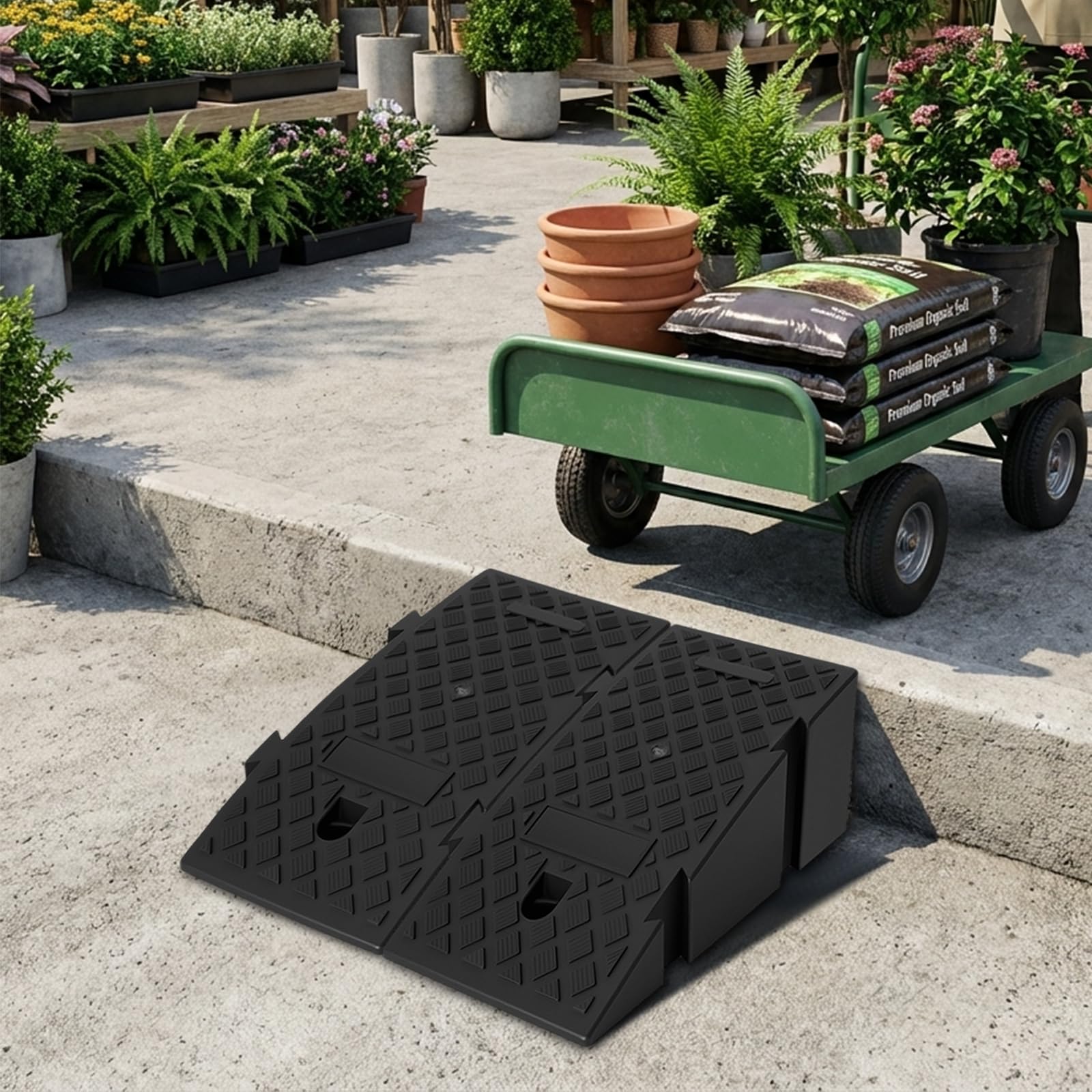 Lot de 2 rampes d'accès très résistantes - Rampe légère en plastique noir pour voitures, camping-cars et remorques - Avec trous de fixation et dimensions compactes (19 cm de hauteur)