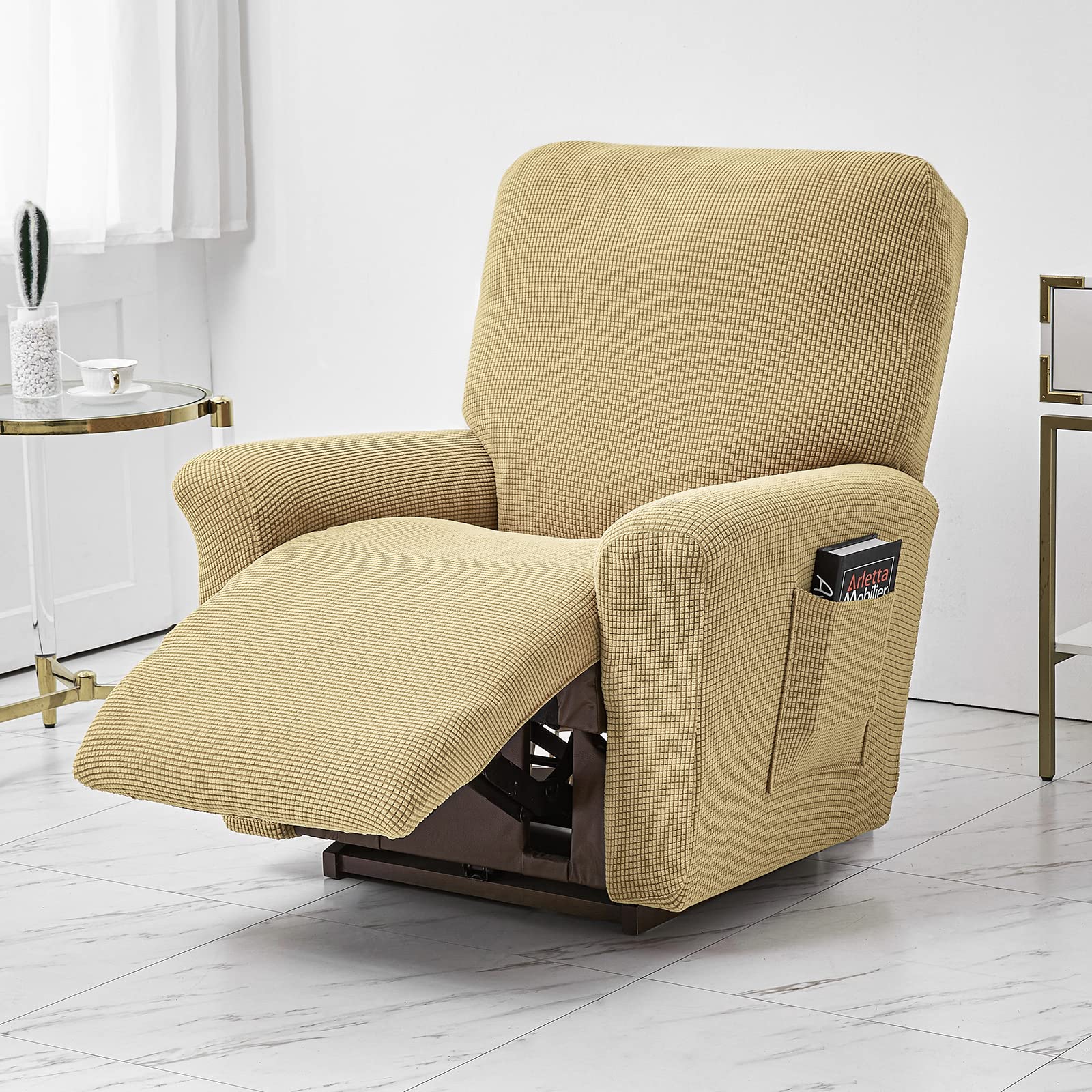Stretch Recliner Covers, Jacquard Recliner Chair Slipcovers, Polyester Furniture Cover Recliner Sofa Couch Cover With Pocket for Living Room Sofa Cover (A Champagne) — image 1