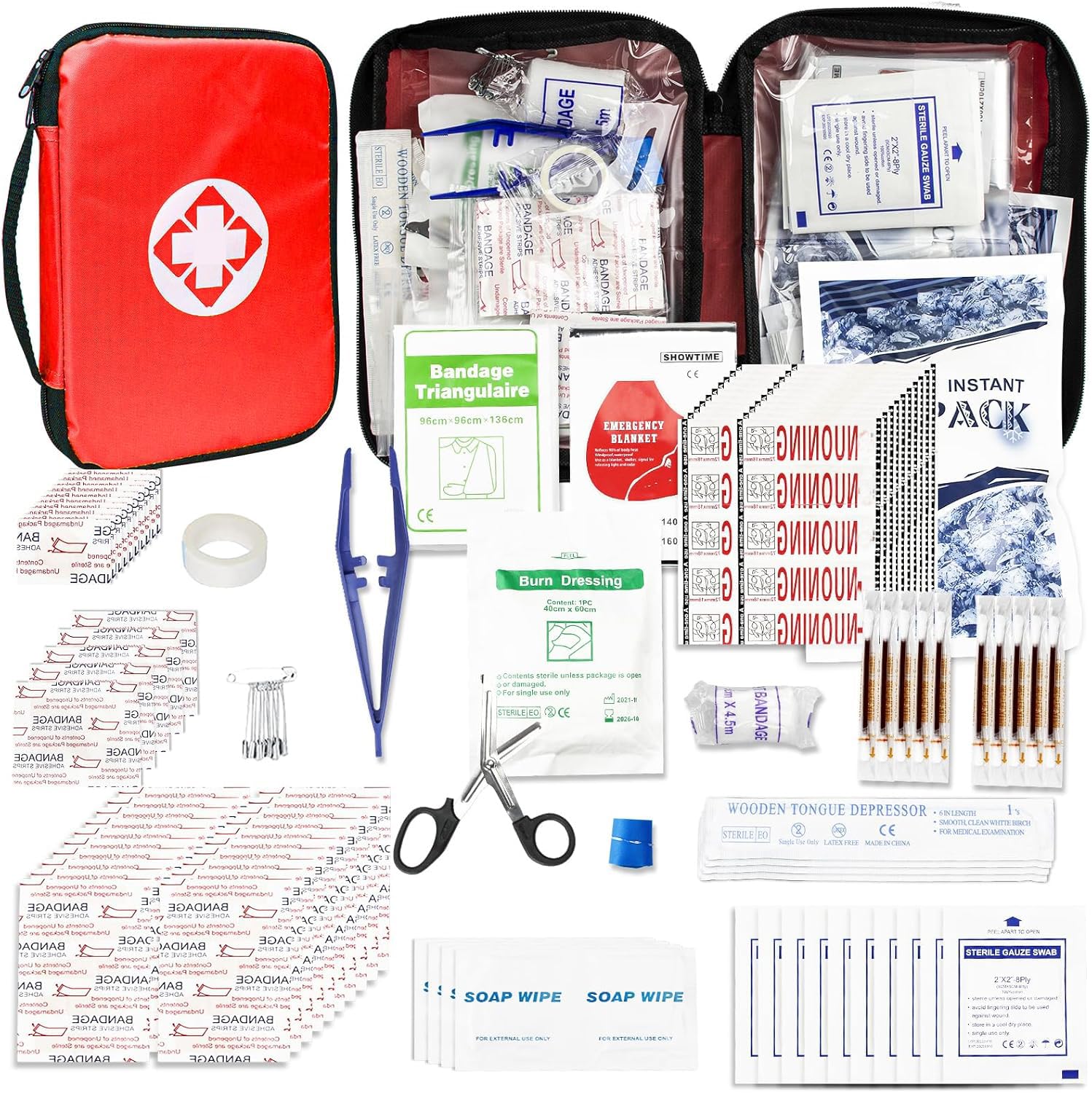 1st Aid Travel-First -Kit Car-Home 300PCS Survival-Kit Outdoor-Adventure - Small Portable Red Emergency Essential Sets Office Hiking Camping Business Public Must Have First Gear Equipment