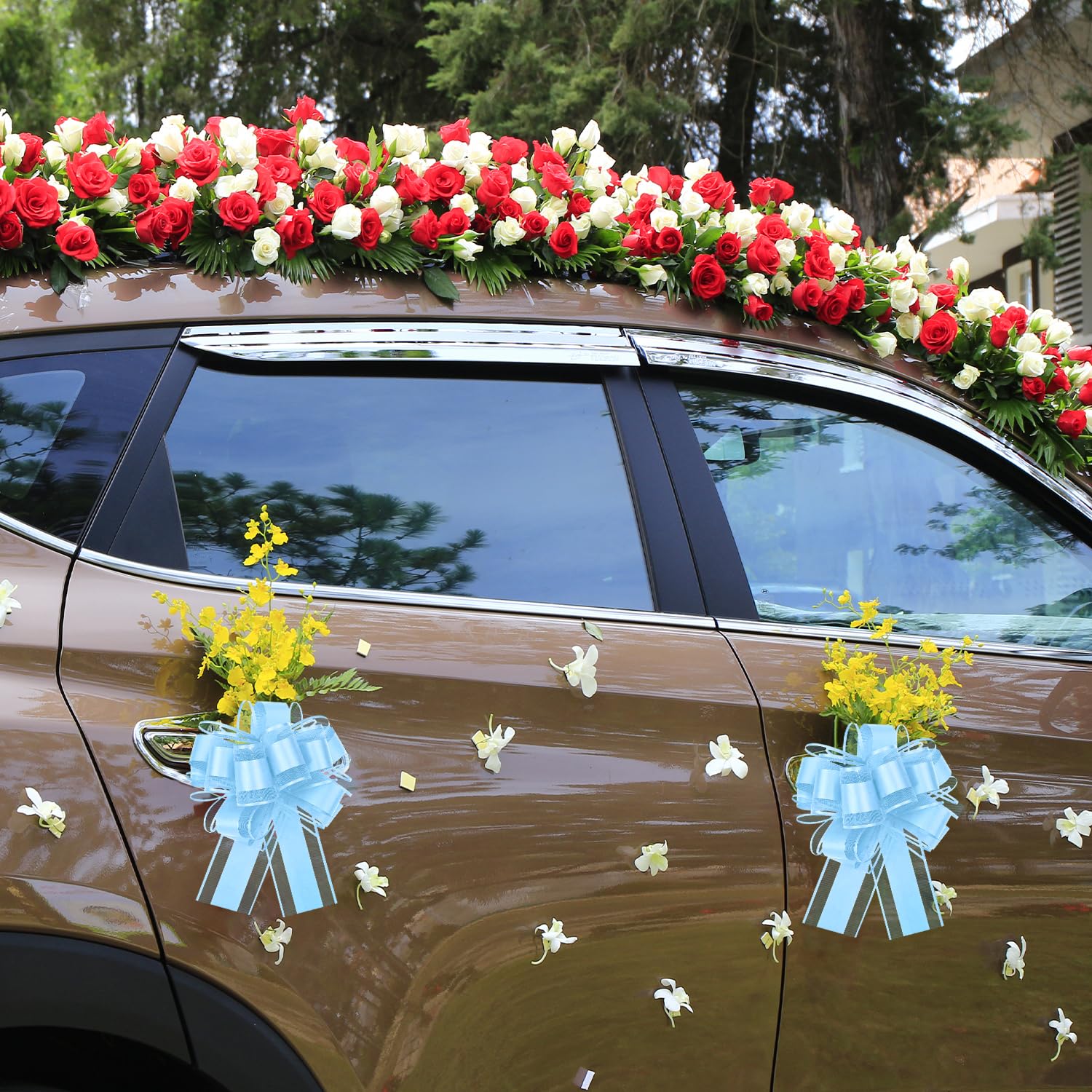 Cinta Azul 15 cm para Coche de Boda, Lazos Grandes para Envolver Regalos y Decoración