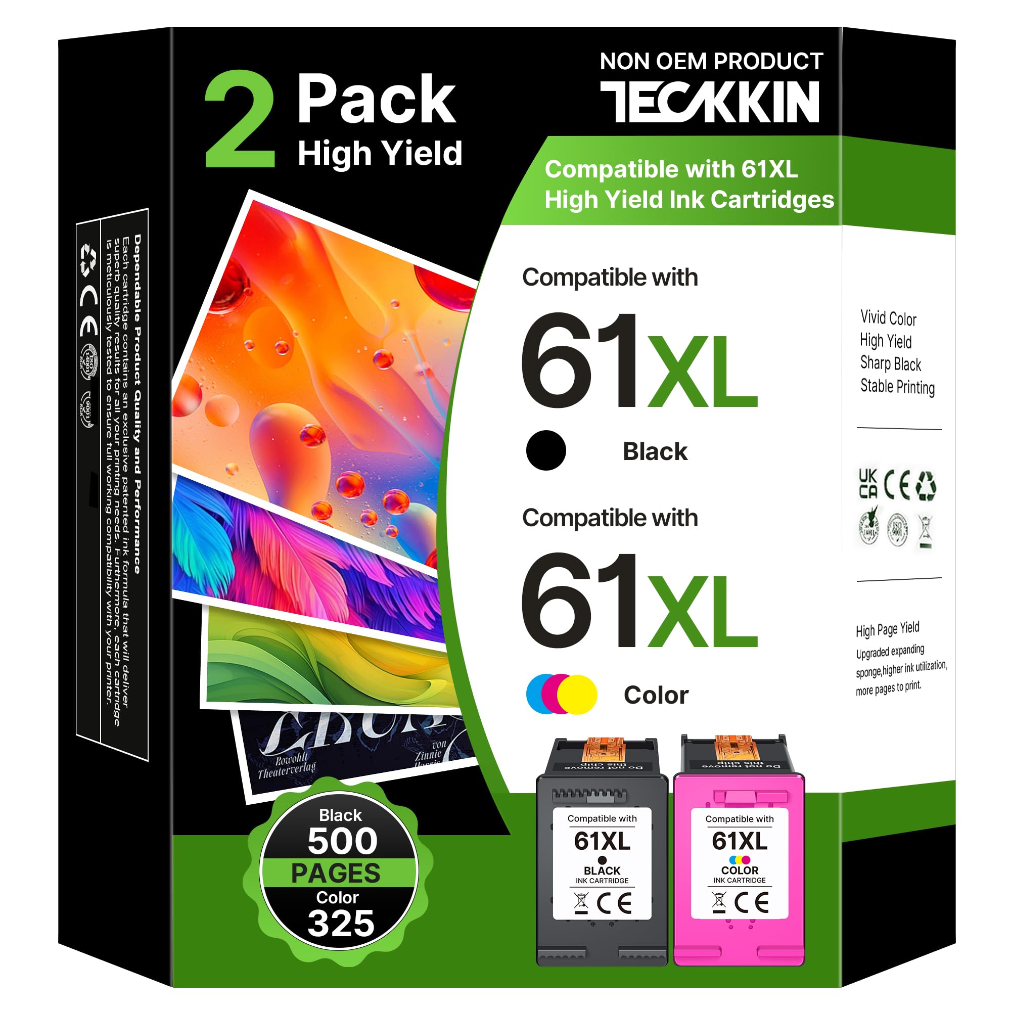 Printer Ink 61XL Replacement for HP Ink 61 for HP 61 Ink Cartridge Combo Pack Fit for Envy 4500 5530 4501 4502 DeskJet 1000 1010 1050 1510 2050 2510 2540 OfficeJet 2620 4630 Printer (2 Pack)