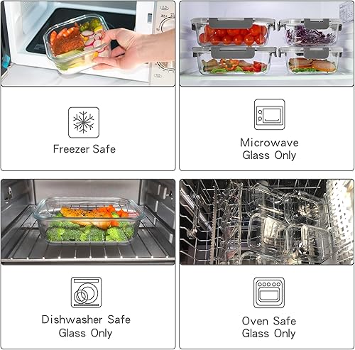 Miniatura 3 de UMEIED Paquete de 12 recipientes de vidrio para almacenamiento de alimentos con tapas a prueba de fugas, recipientes herméticos de vidrio para