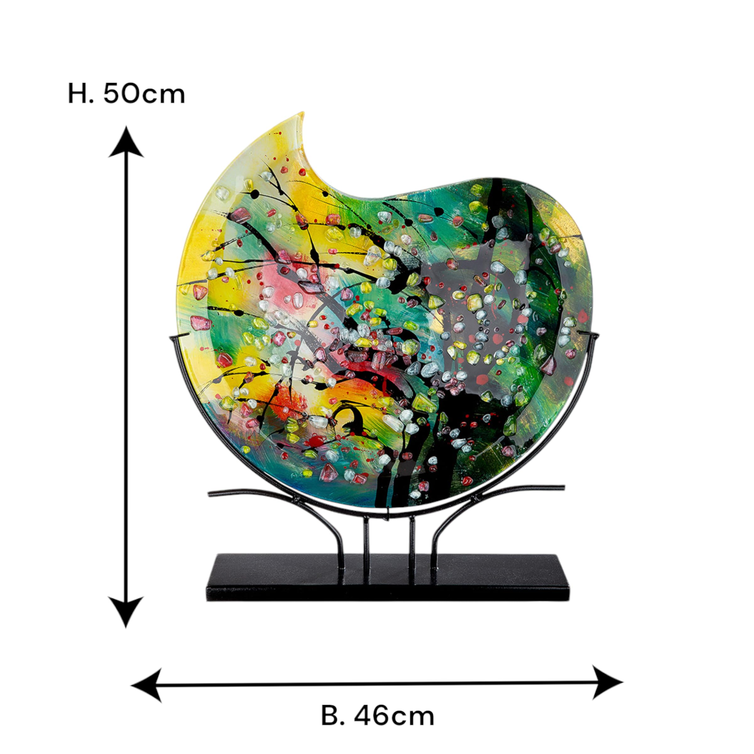 GILDE GLAS Art Decoratieve Vaas Rond Handgeschilderd - Zwarte Metalen Voet 50 Cm