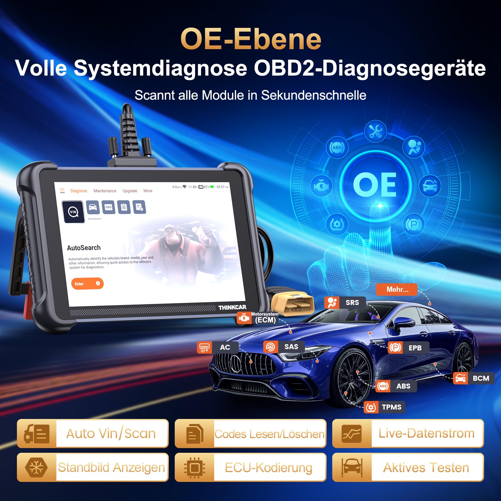 ThinkScan 689 Urządzenie diagnostyczne OBD2, samochód z funkcją resetowania 34 + pełna diagnostyka systemu, czytnik samochodowy do aktywnego testowania, zaawansowane kodowanie ECU