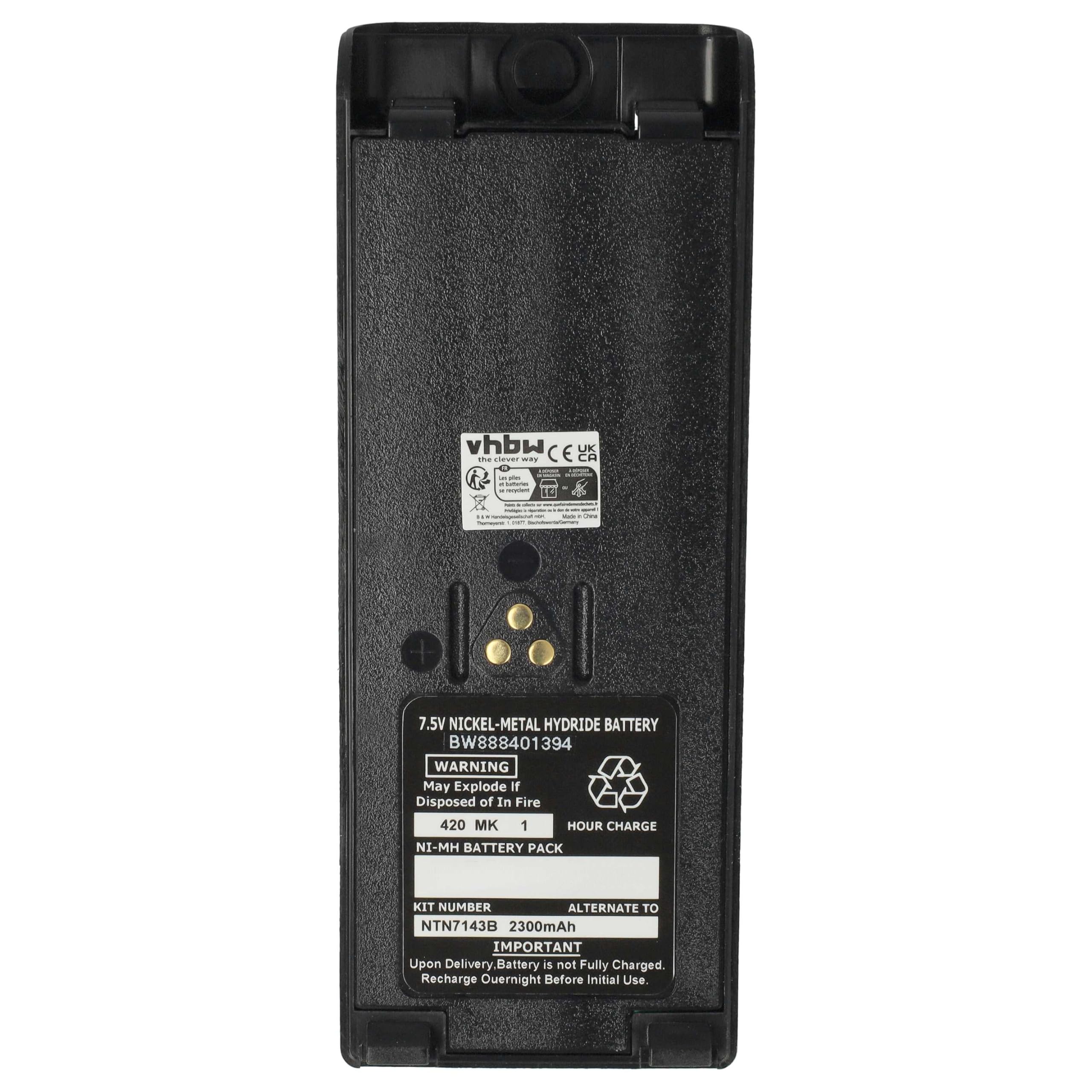 vhbw 2 x bateria zastępuje Motorola NTN7143B, NTN7143A, NTN7143 do radia (2300 mAh, 7,5 V, NiMH) + zacisk