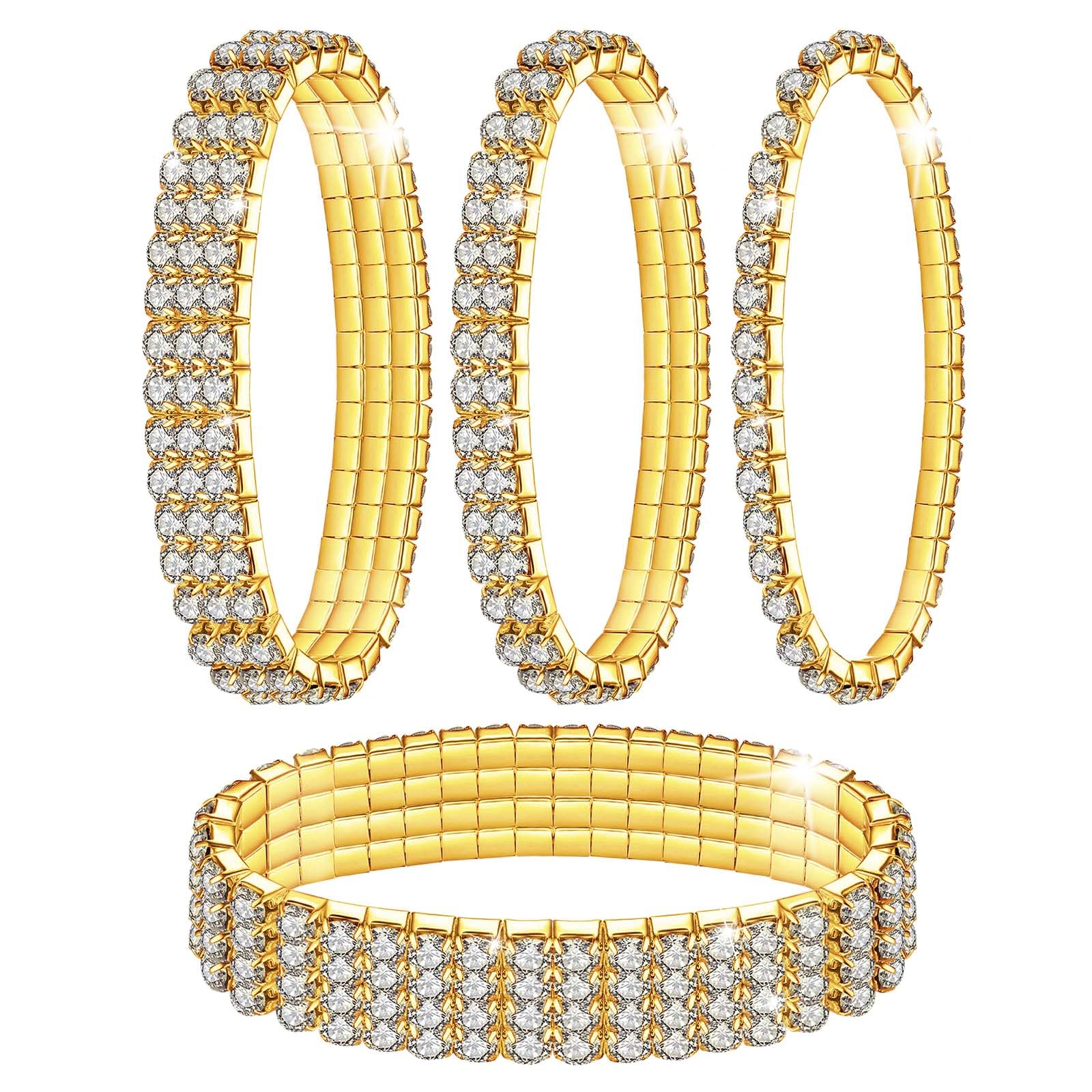 Kucheed Rhinestone Stretch Bracelets, Twinkle Diamond Tennis Bangle, Silver Crystal Sparkling Bridal Stackable Bracelet Jewelry, Bling Shining Wedding