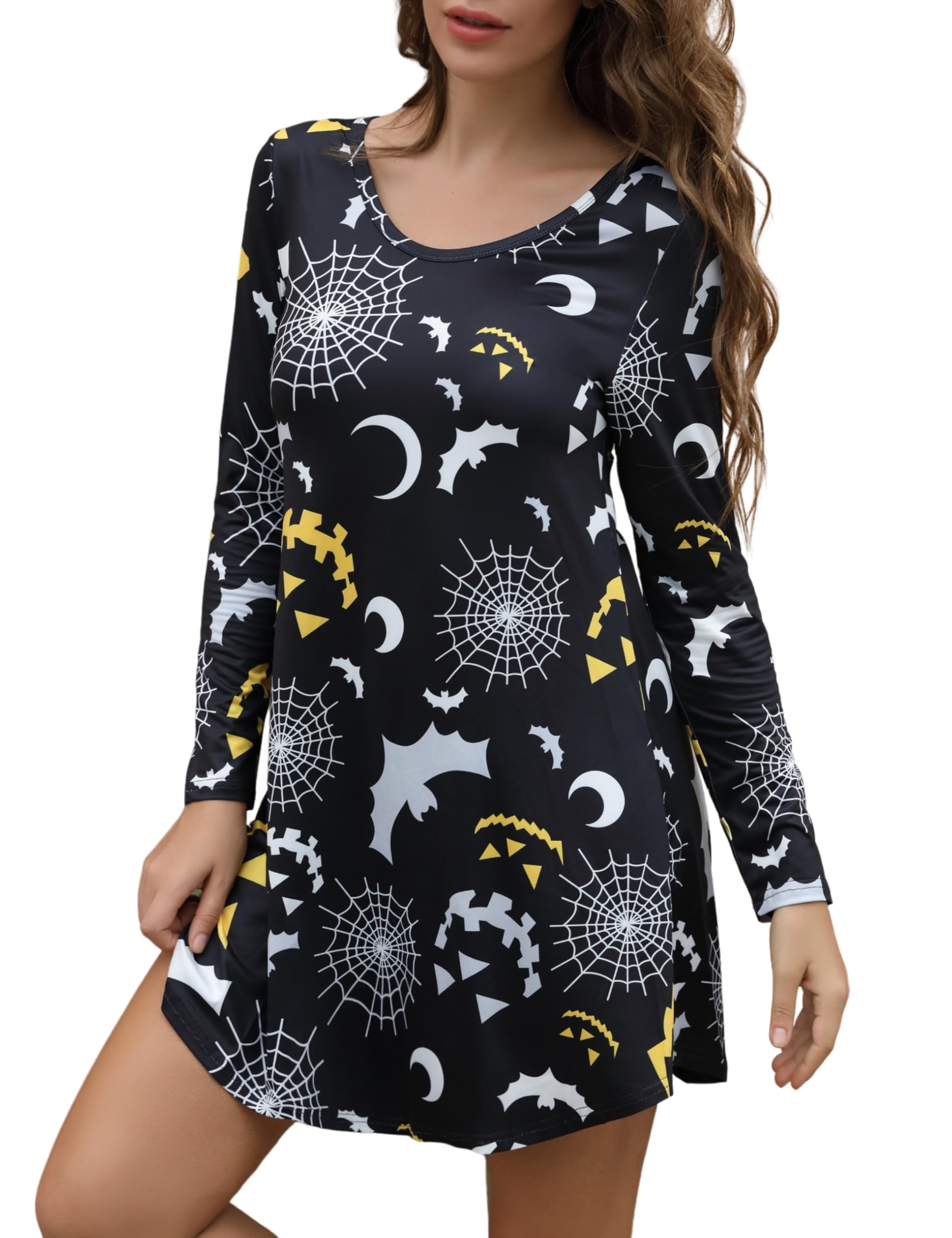Aphratti Women's Long Sleeve Fall Print Dress Casual Holiday Tunic Tops to Wear with Leggings