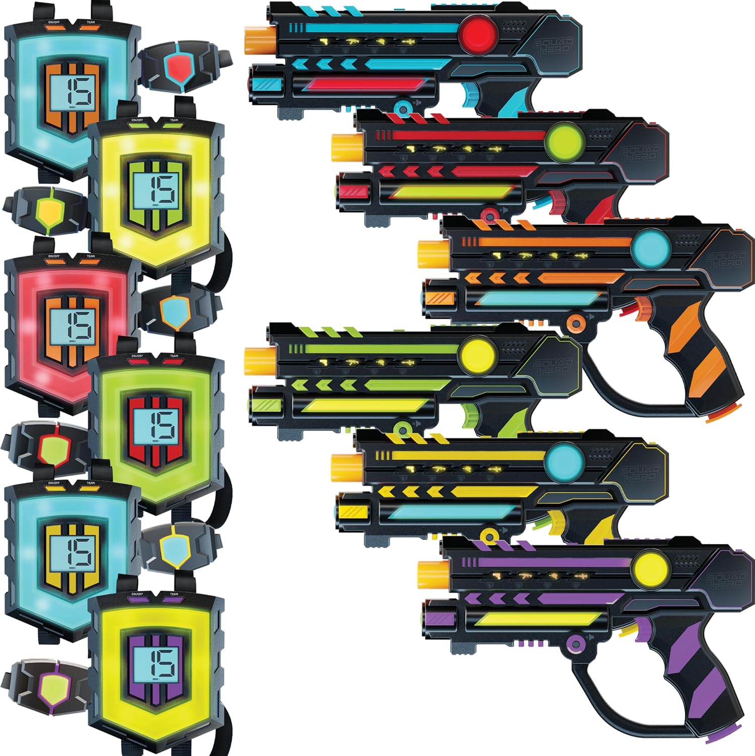 Squad Hero Rechargeable Laser Tag 360° Sensors + LCDs - Set of 6 - Birthday Gift Ideas for Kids Teens & Adults Boys & Girls Family Fun - Cool Teenage Lazer Group Activity, Teen Gifts Ages 8+ Year Old