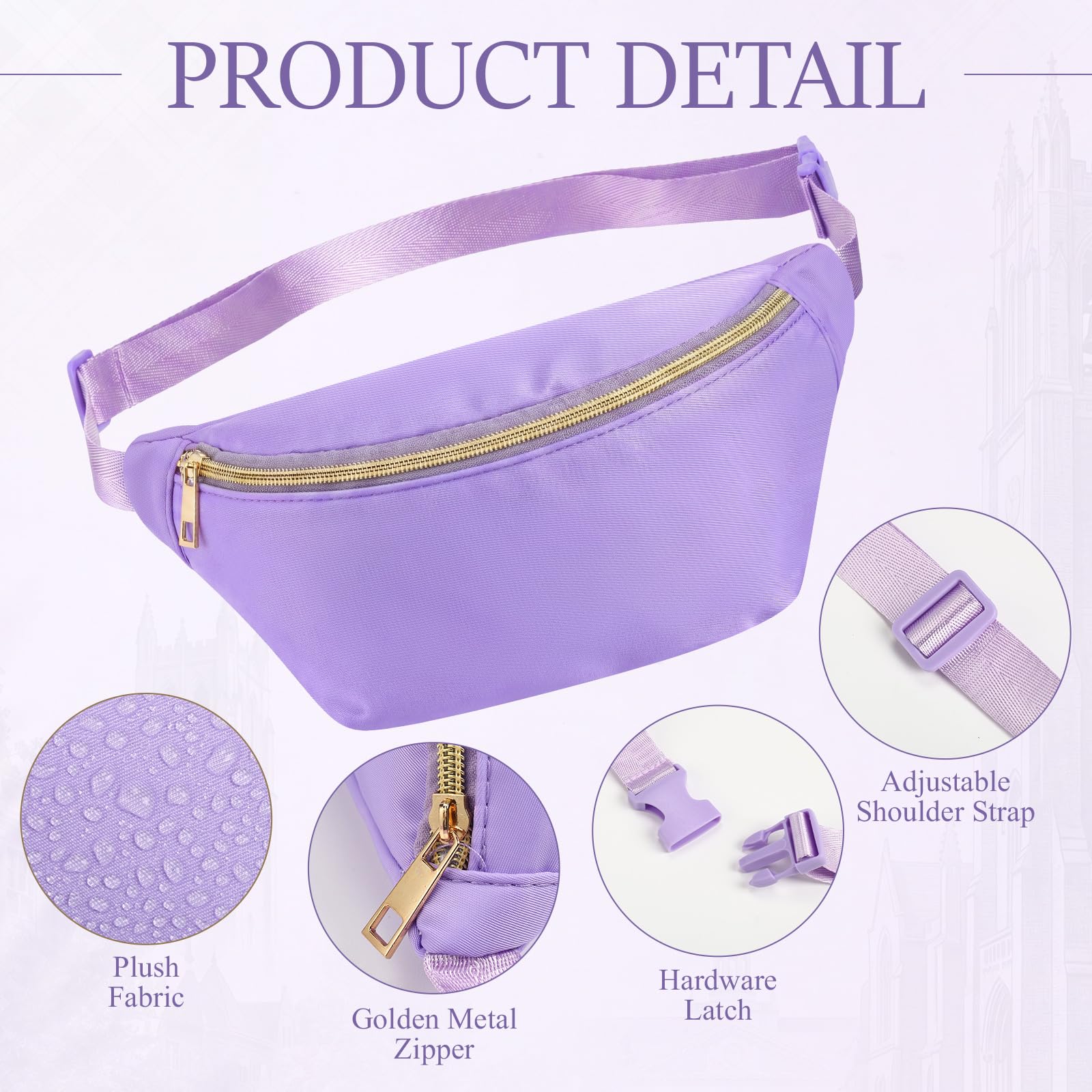 Amylove 9 Stück Bauchtaschen Nylon Hüfttasche Reißverschluss Reise Lauftasche mit verstellbarem Gurt für Damen und Herren, Violett, Hüfttasche