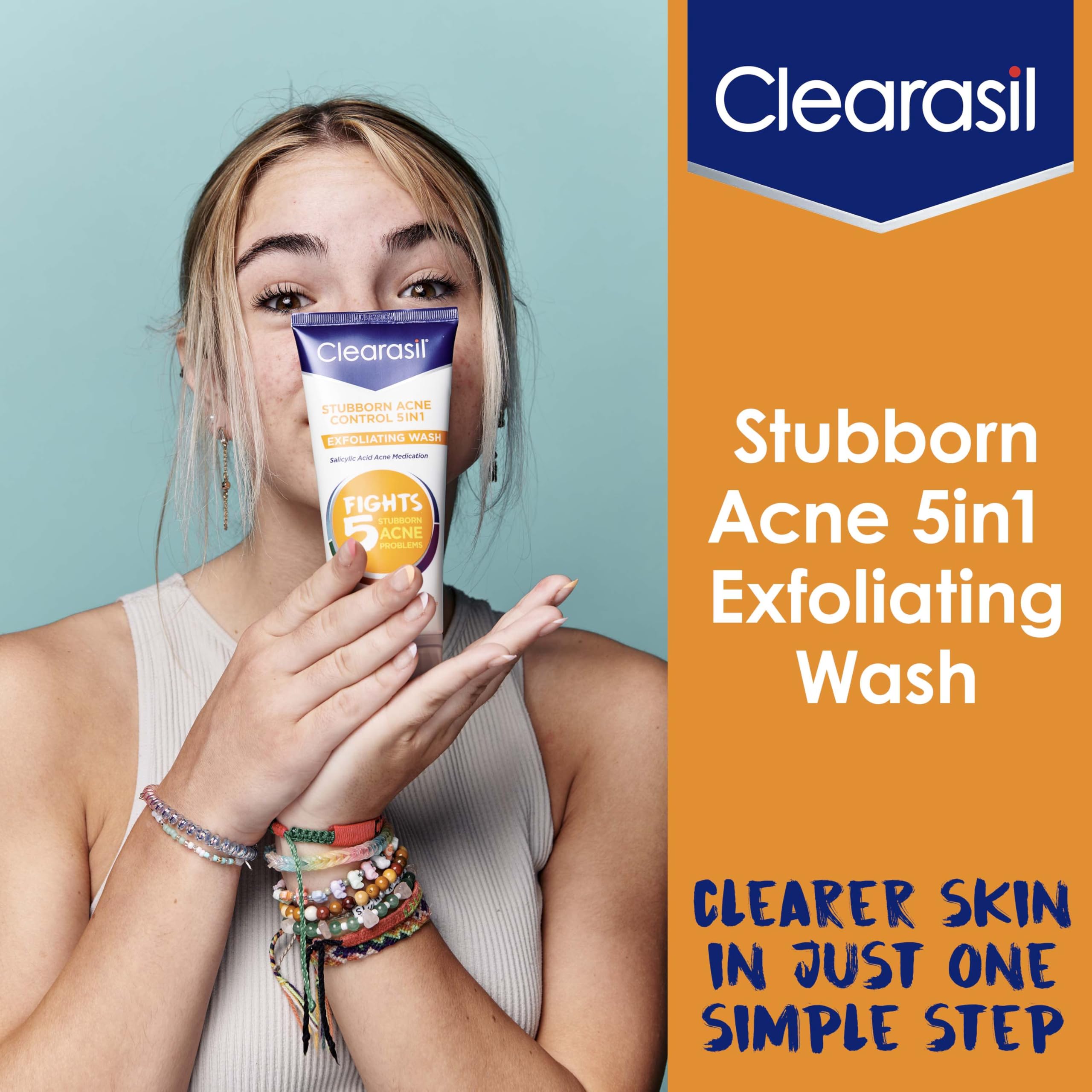 Clearasil İnatçı Akne Kontrolü 5'i 1 Arada Eksfoliye Yıkama 6.78 fl. oz., Blok Gözenekleri Azaltır, Sivilce Boyutu, Aşırı Yağ, Akne İşaretleri, Siyah Noktaları