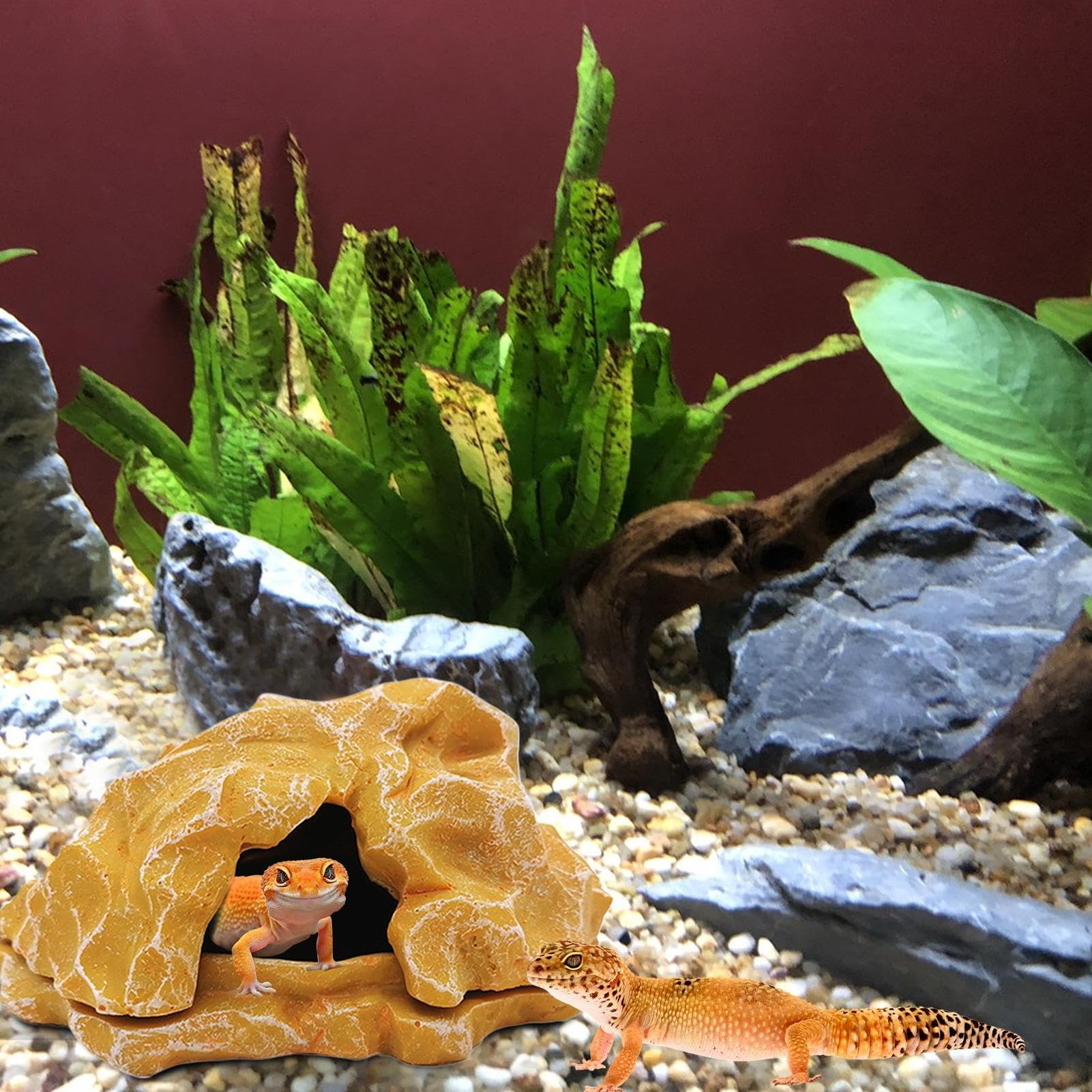 Tana Per Rettili | Rifugio in Acquario per Rettili Tana per Serpente - Piccola Zona Termica Decorativa Roccia Simulata Accessori Vasca per Pesci Decorazione Acquario per Granchi Gamberetti e Drago