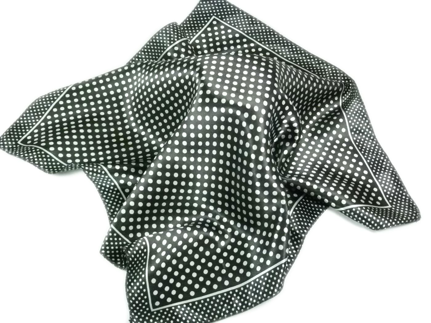 Satin neck scarf in Black and Silver Spots/Polka Dot - 50cm square