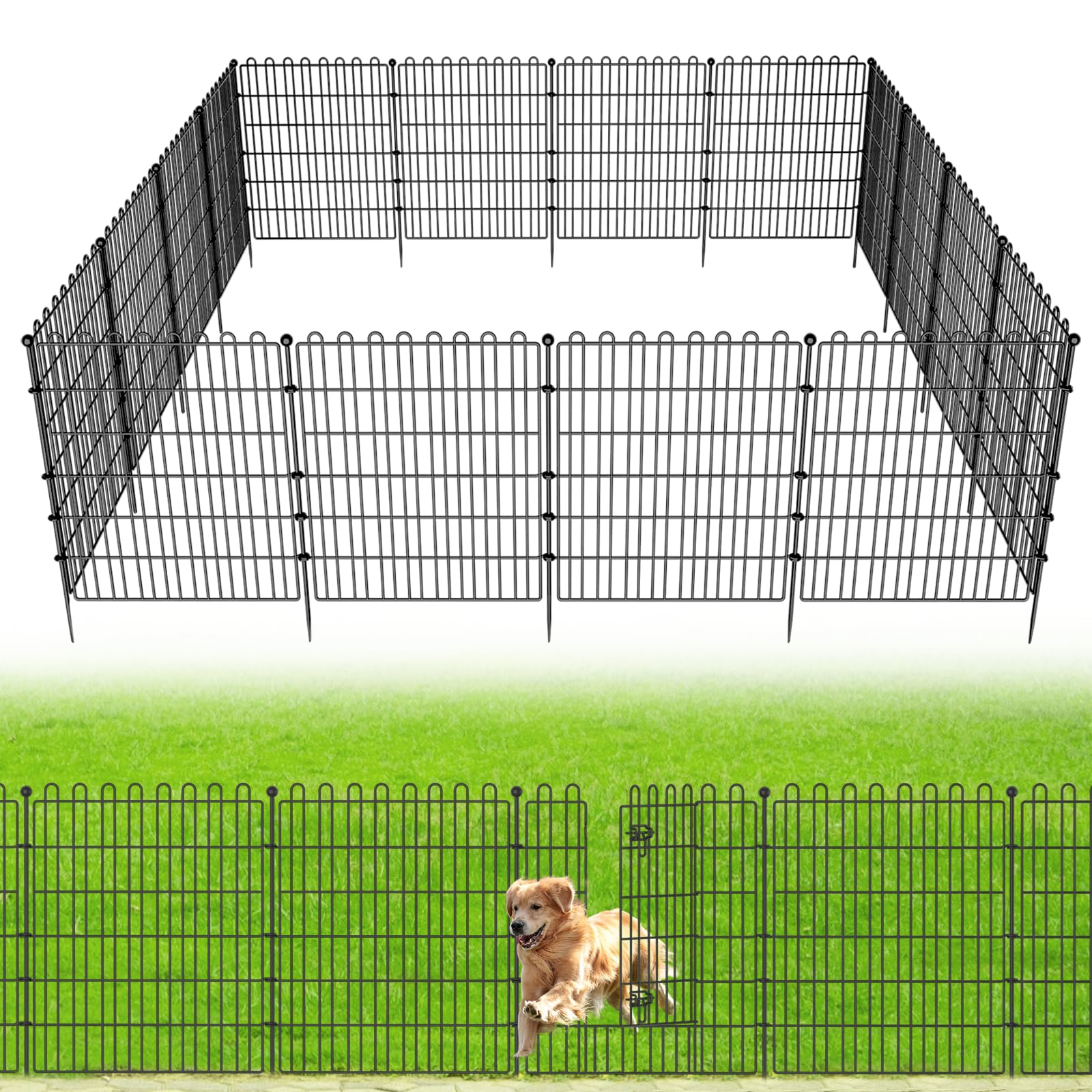 10 Panels No Dig Decorative Garden Fence with Gate for Yard, 32 in(H) X 23.6 ft(L) Animal Barrier Fencing for Outdoor Dog, Metal Portable Garden Fences for Borders, Pets, Landscape, Temporary Fence