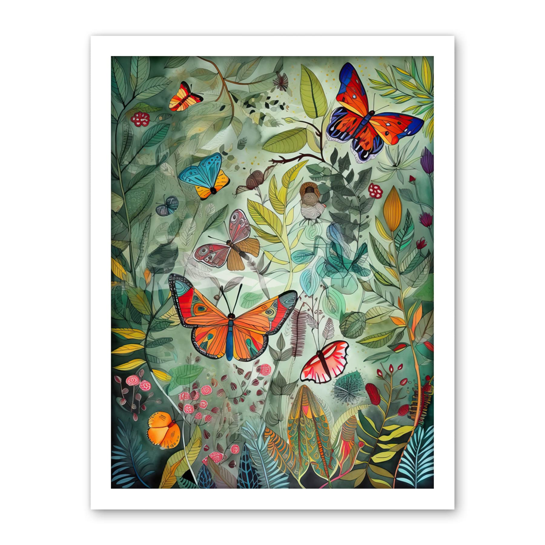 Artery8 Butterflies in a Spring Field Modern Folk Art Artwork Framed Wall Art Print 18X24 Inch