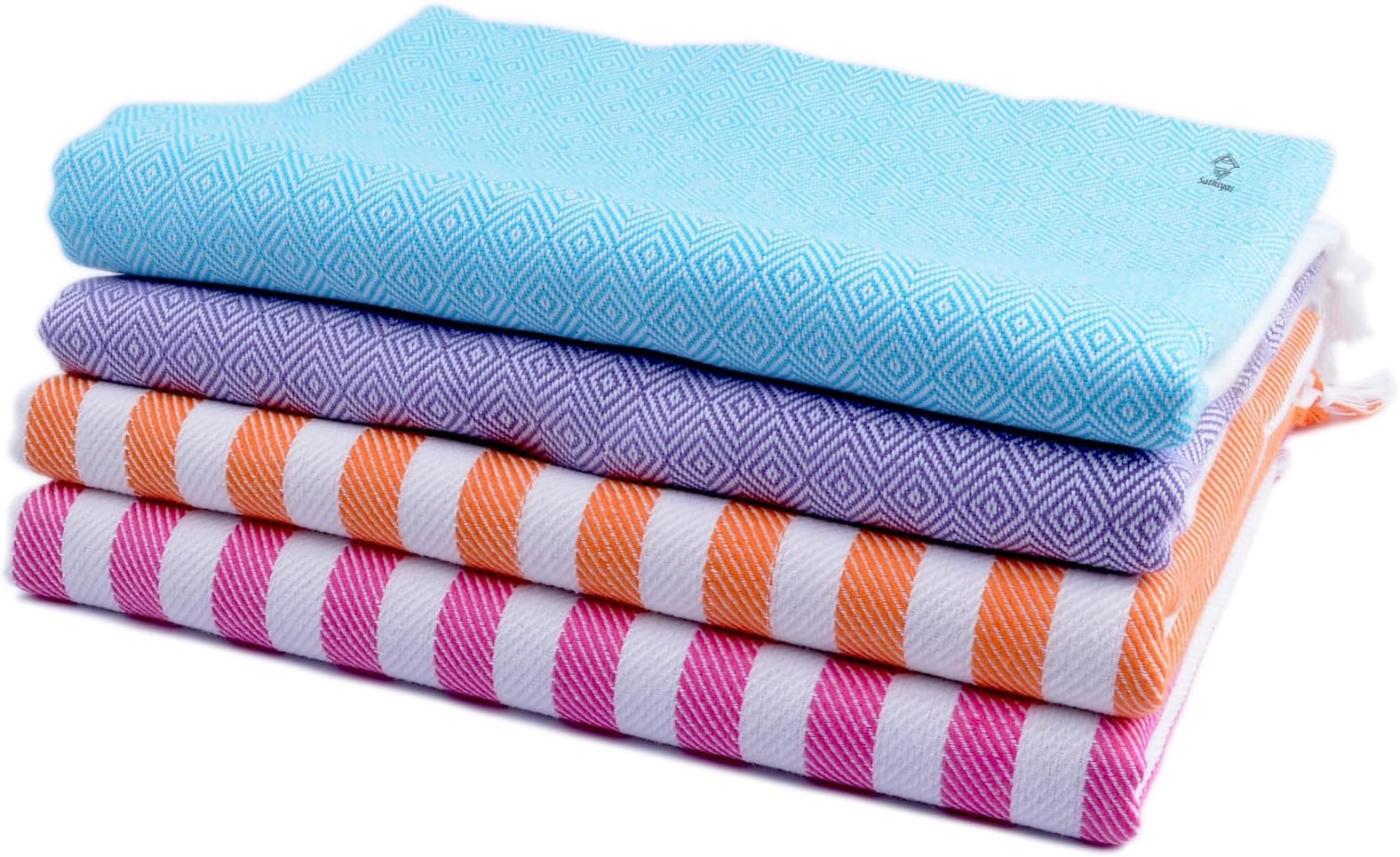 Sathiyas Cotton Bath Towel 480 GSM Ultra Absorbent Super Soft and Comfortable-Quick Drying Towel (Set of 4, Lavender, Blue, Orange, Pink, 75 cm X 150 cm)