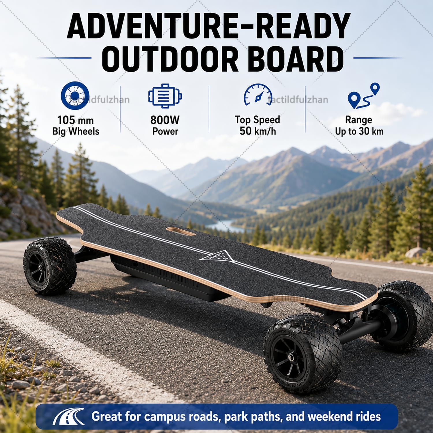 Nuovo Skateboard Elettrico 105MM Grandi Ruote per Adulti con Telecomando LCD, Doppia Trasmissione, Lunga Distanza, Campus, Percorsi Parco e Divertimento Outdoor
