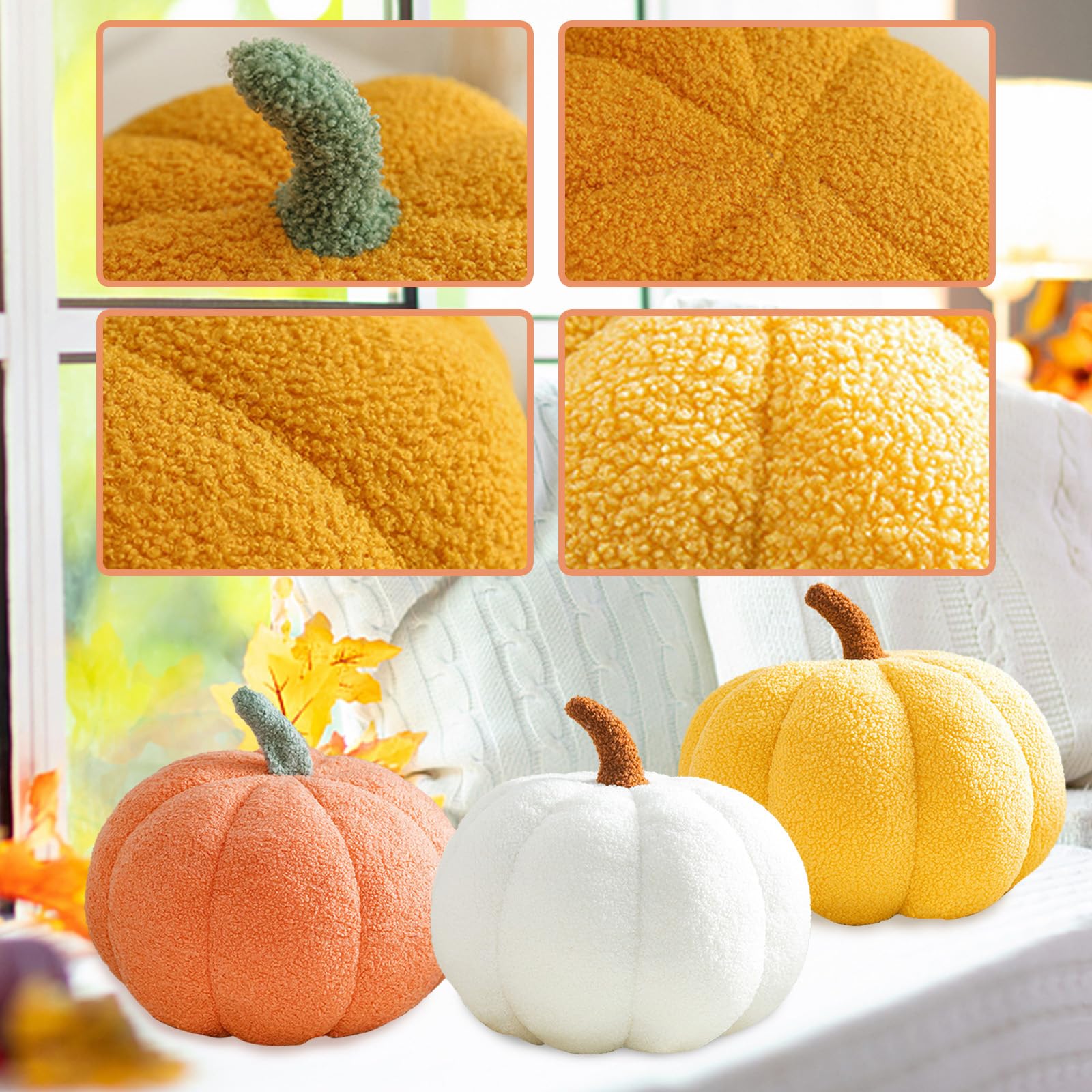 Coussin Citrouille Personnalisé Coussin Du00e9coratif En Peluche 3D En Forme De Citrouille Pour Halloween, Automne, Chambre U00e0 Coucher, Canapu00e9 ( Blanc Laiteux, 28 Cm Coussin De Citrouille