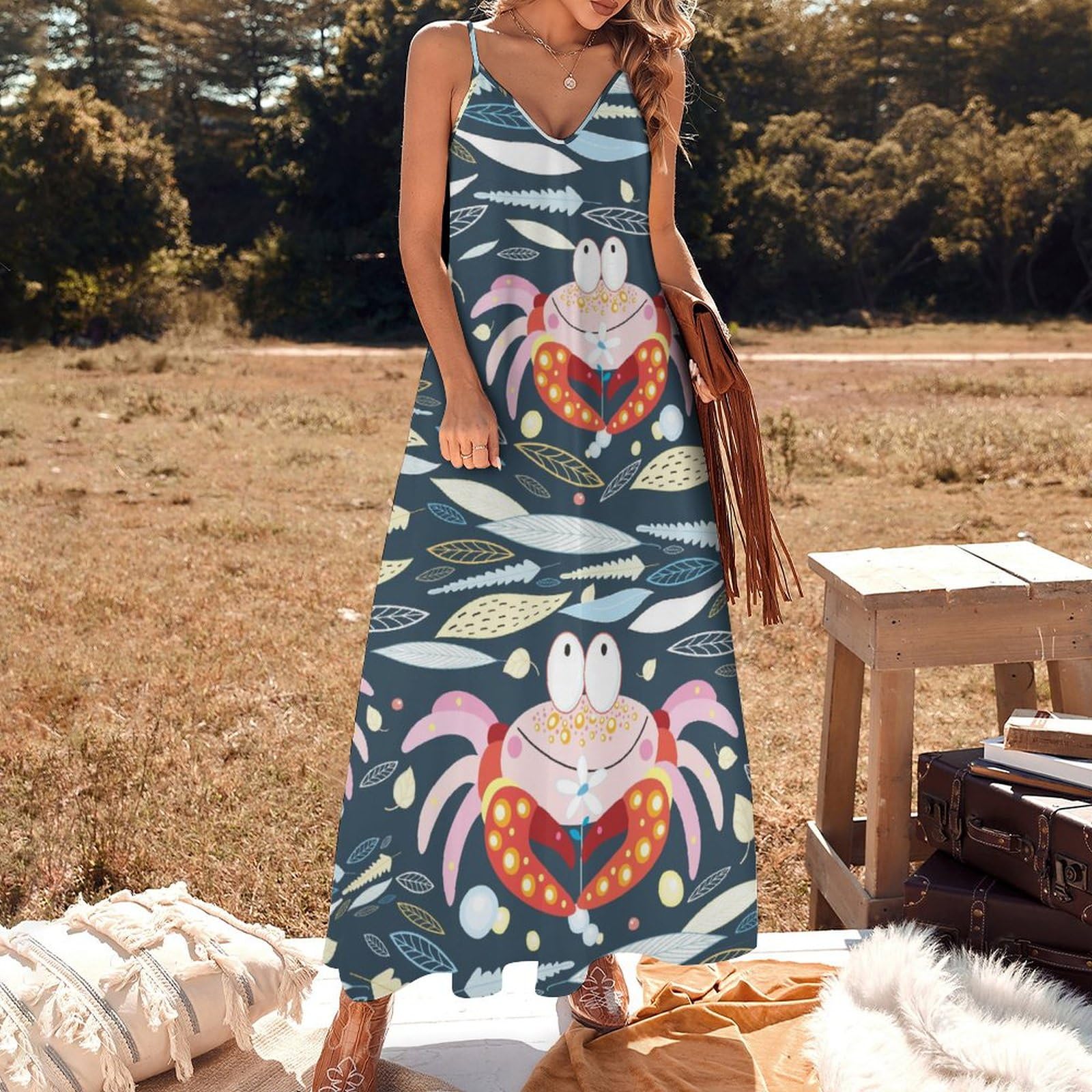 Amazon.co.jp: スリングドレス かわいい カニ 蟹 スリングワンピース