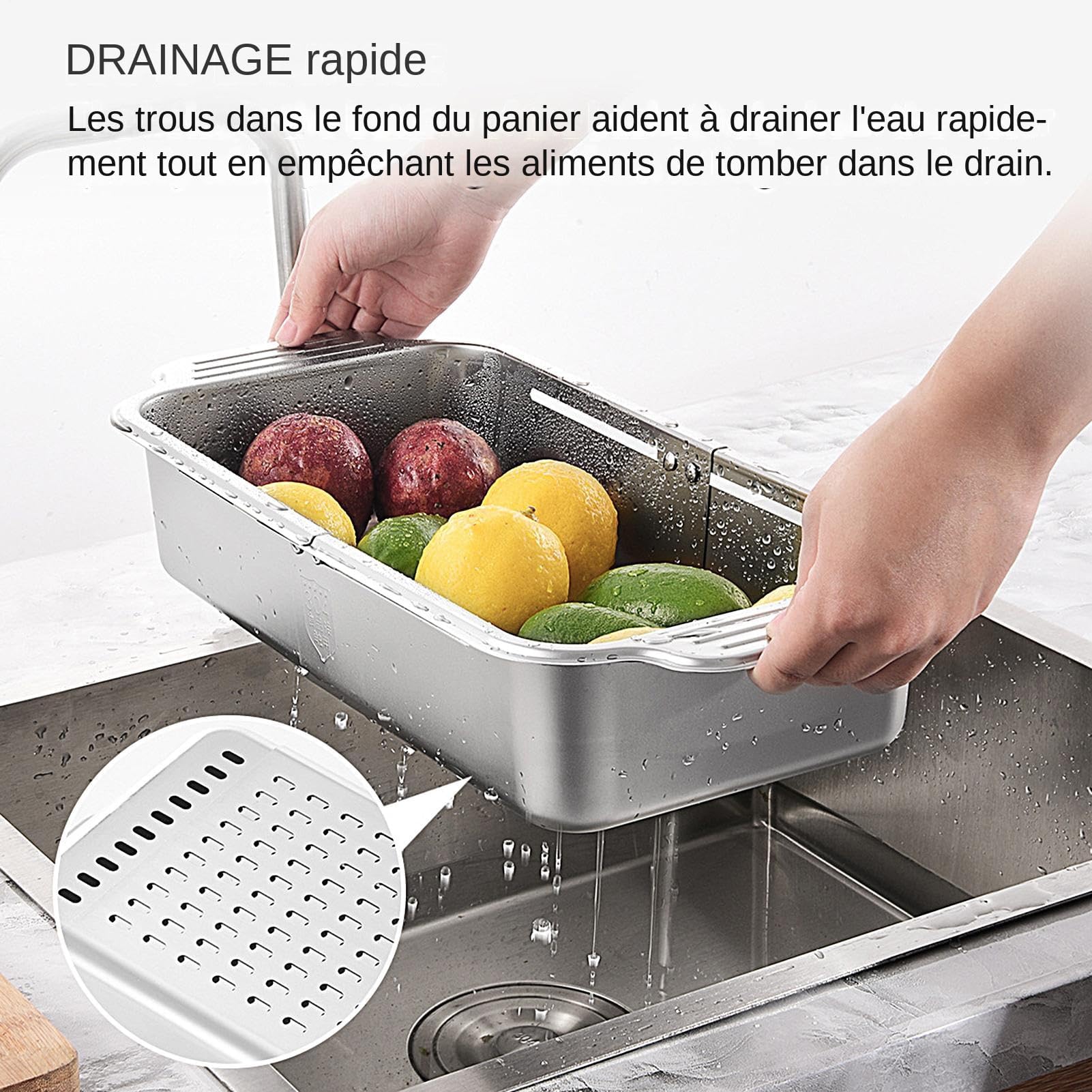 Scolapiatti estensibile per lavello, griglia di asciugatura regolabile per lavello, accessorio espandibile per la conservazione degli alimenti per verdure, ideale per casa e cucina