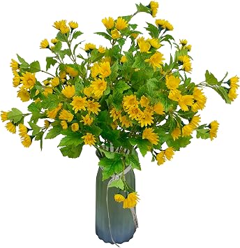 12PCS Orange Daisies Artificial Flowers 18 Heads 21Realistic Fake Daisies with Stems for Tall Vase Wedding Party Outdoor Arrangement Aisle Room Porch Home Decor 12, Yellow