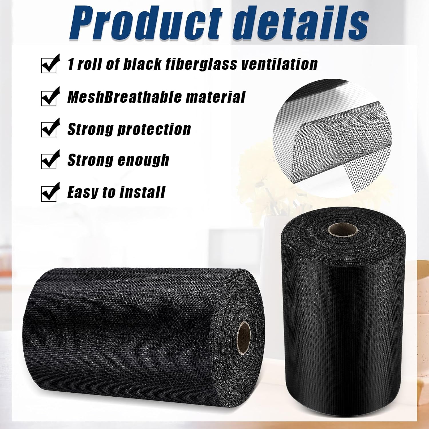 8 Inch x 328 ft Vent Mesh Fiberglass Window Screen Mesh Roll, Easy-to-Cut Screen Door Meshs for Gardening Window Wall Ceiling Floor Repair Replacement