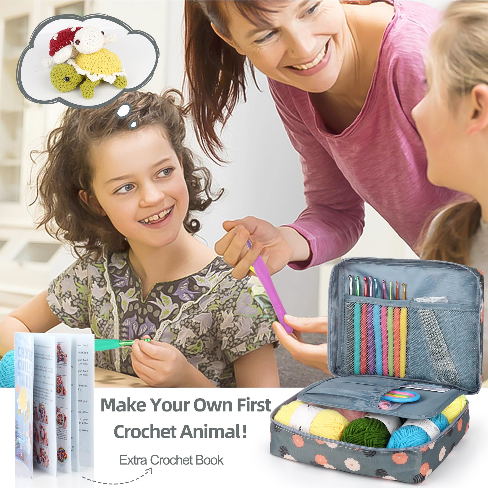 Katech Set di filati per principianti per uncinetto e maglieria, include 350 m di filato di cotone, uncinetto, accessori, tutorial, ideale per bambini, adulti e professionisti