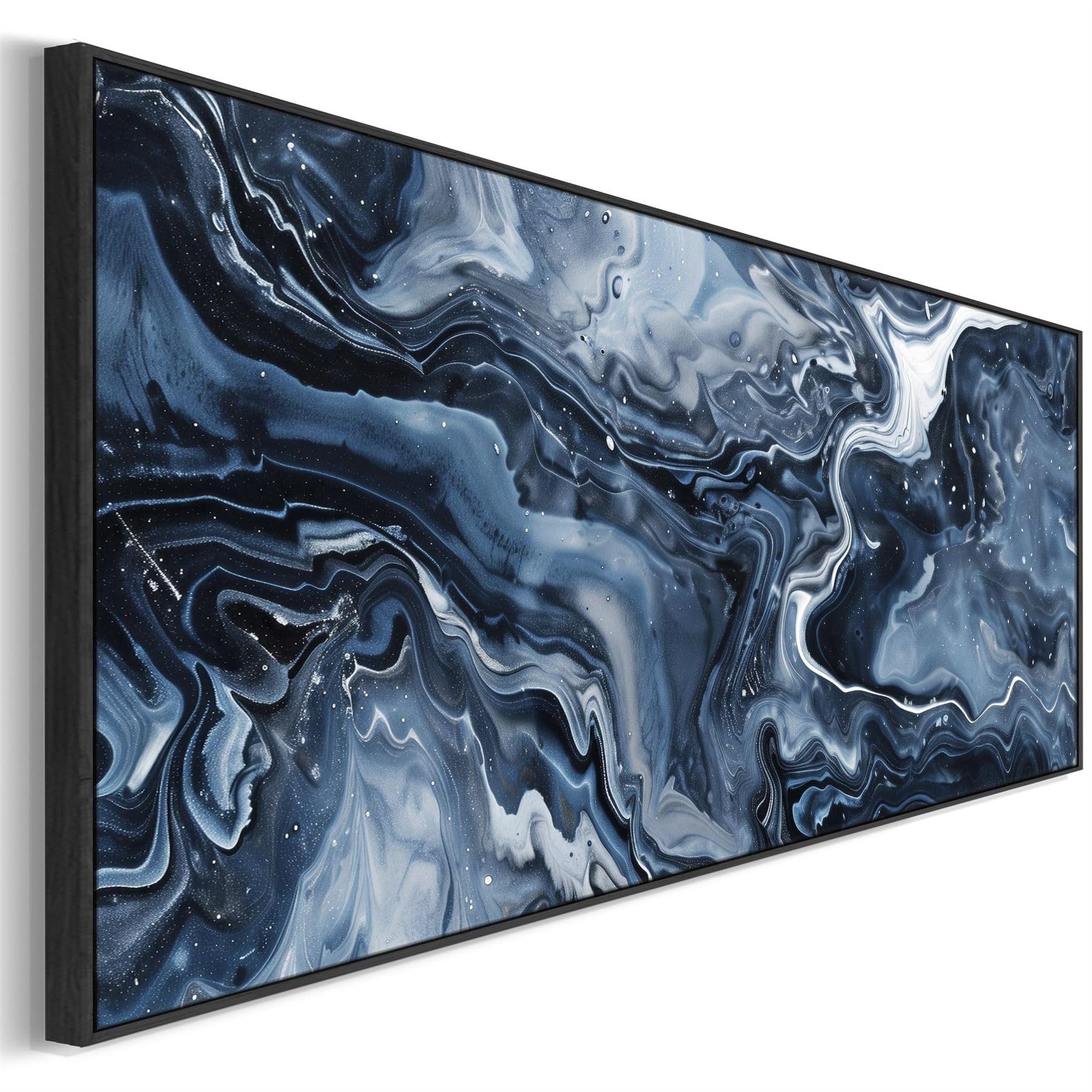 Wallfillers Blue White Abstract Artwork Framed Wide Panoramic - Ocean Sway (143 x 52cm)