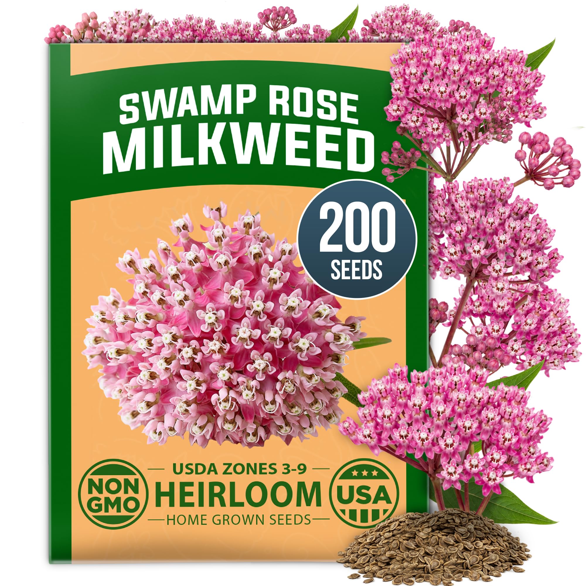 HOME GROWN Milkweed Seeds, Swamp Rose, 200 Seeds, Asclepias incarnata