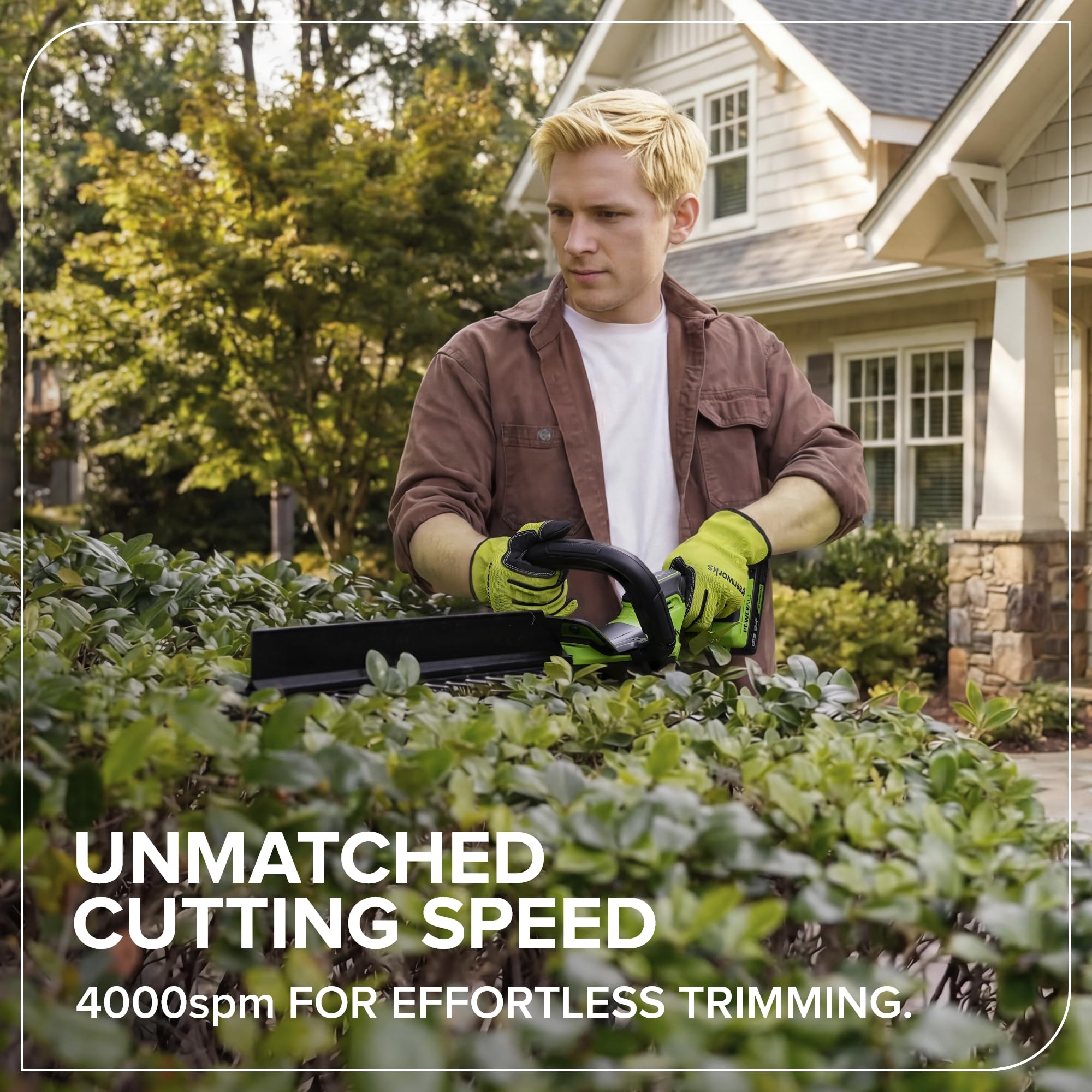 Greenworks Akumulatorowe nożyce do żywopłotu 24 V 51 cm, silnik bezszczotkowy, 28 mm podwójne ostrze, zintegrowana wymiotka Hedge Sweeper, ergonomiczny uchwyt, tylko narzędzie HT2002DA1