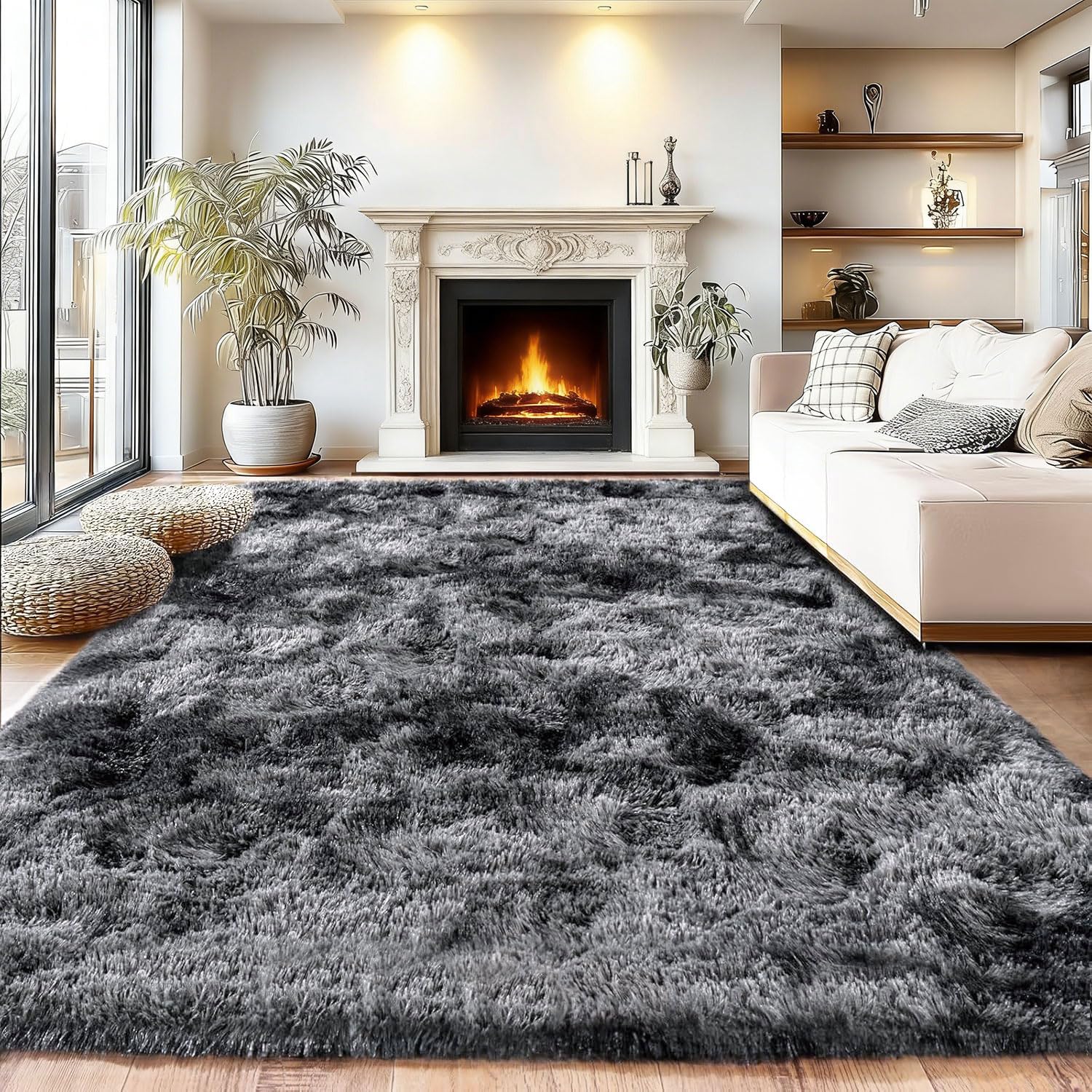 HNNFMY Rugs for Bedroom 120x160cm Soft Cosy Fluffy Rug for Living Room Non Slip Washable High Pile Shaggy Area Carpet-Dark Grey
