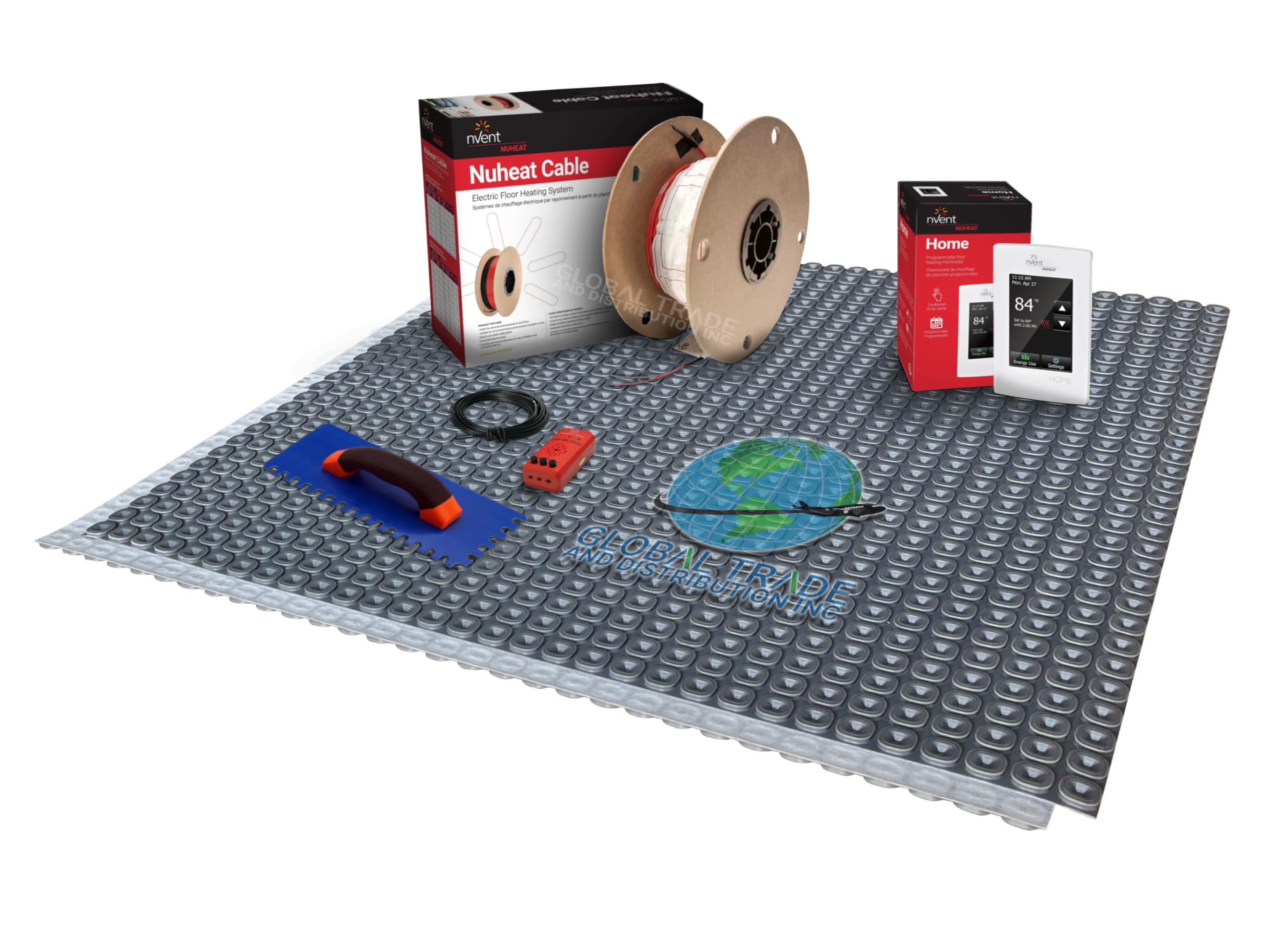 NuHeat N1C050-H-KIT 50 sq ft Home Comfort Floor Heat Kit with Home Thermostat, Heat Membrane, Heat Cable, MatSense Pro Fault Indicator