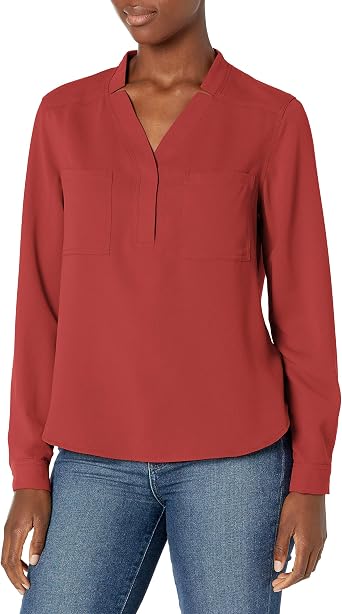 Long Sleeve Blouse with Patch Pockets 