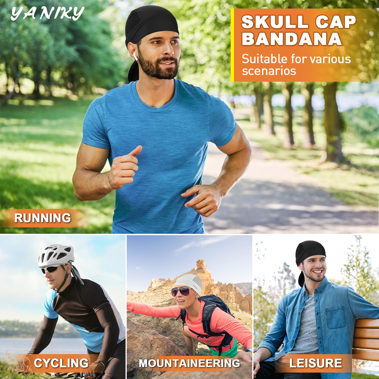YANIKY Bandany czapki z czaszką dla mężczyzn, kobiet czapka z czaszką wkładka kask czapka kolarska Durags motocykl bandana odprowadzająca pot do szmatki