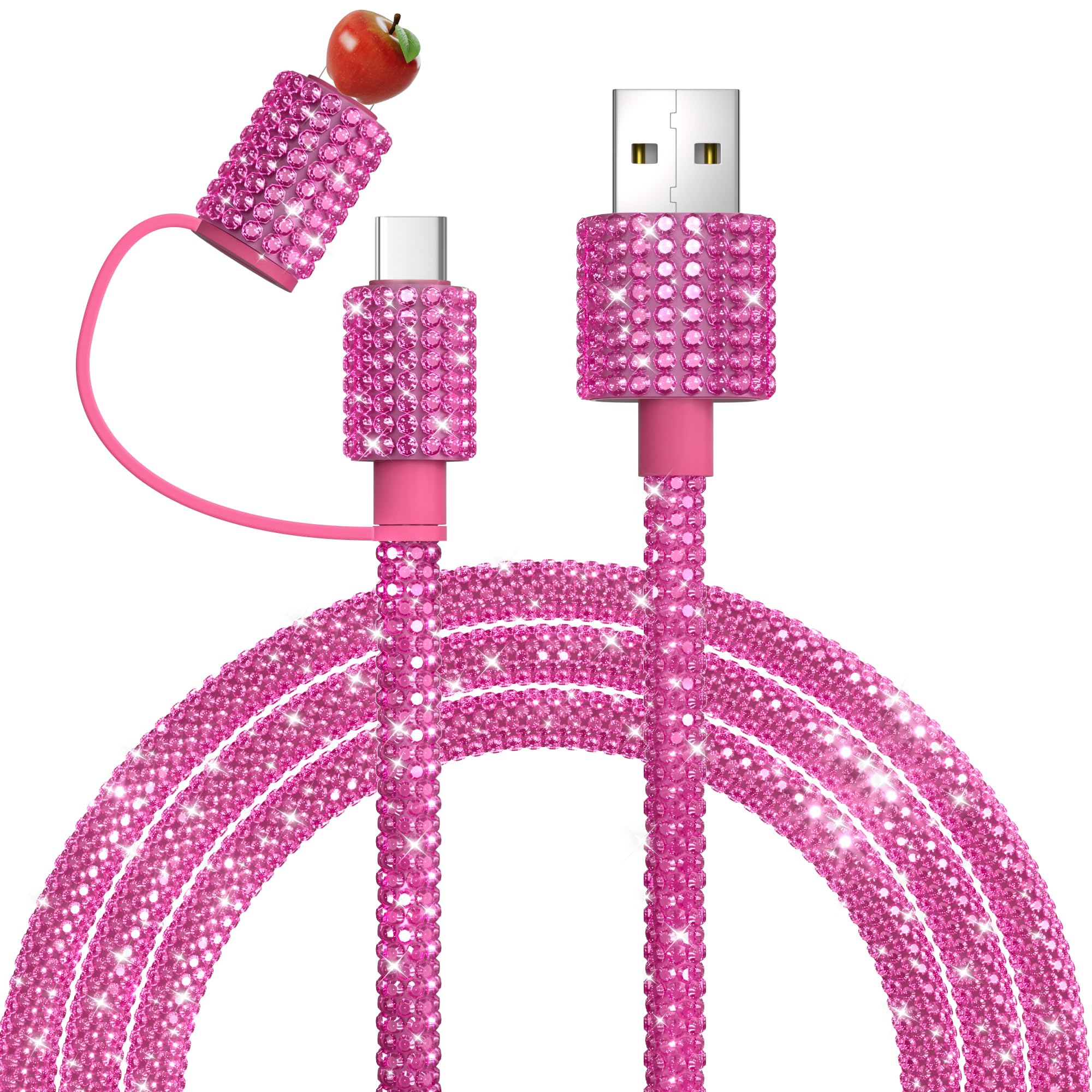 Photo 1 of 2 in 1 Multi Fast Charging Cable [MFi Certified] Pink Sparking Diamond USB C iPhone Charger Cord 66W Bling USB A to USB C Cable for iPhone 17 Air 16 15 14 13 12 11 Plus Pro Max 16E Galaxy S25 S24