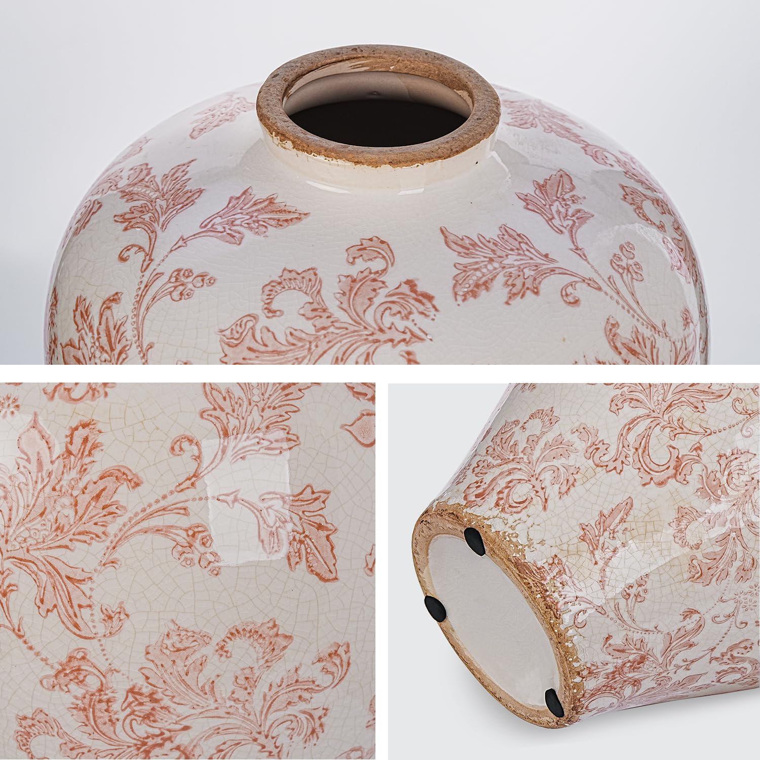 Sungmor Vaso da fiori vintage in ceramica, 24 cm, rosa