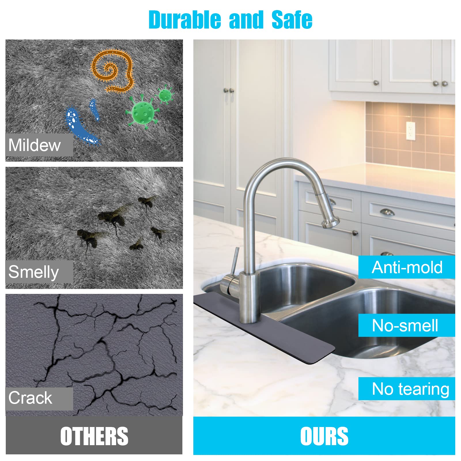 2 Tappetini Assorbenti Per Rubinetto - Antispruzzo, Grigio, Morbido E Super Assorbente