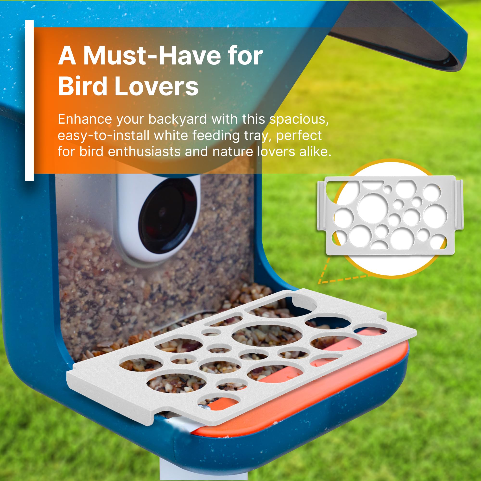 SplashNColor - Bandeja de alimentación compatible con BirdBuddy, percha para pájaros al aire libre para alimentar a múltiples pájaros, accesorios para pájaros, comederos duraderos y resistentes a la
