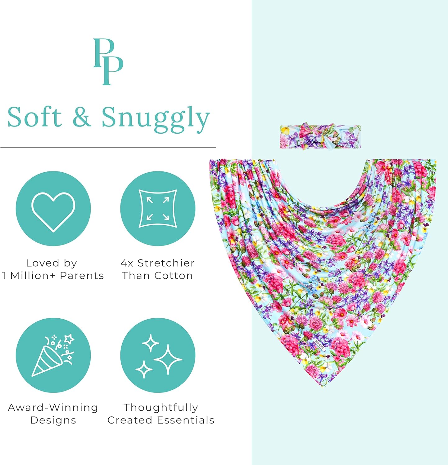 Posh Peanut Soft Baby Swaddle & Headband Set – Viscose from Bamboo Newborn Wrap Receiving Blanket, Nursing or Stroller Cover (Hadley - Image 3