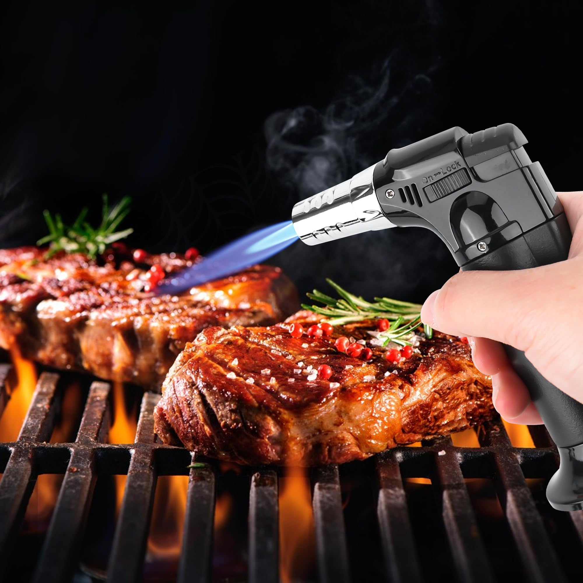 Flambierbrenner Einstellbarer Gasfeuerzeug Nachfüllbarer Bunsenbrenner Küchenbrenner mit 3Gasdüsen-Anschlusskonverter Sturmfeuerzeug für Küche Crème Brulée Grill Löten (Butan Nicht Inbegriffen)
