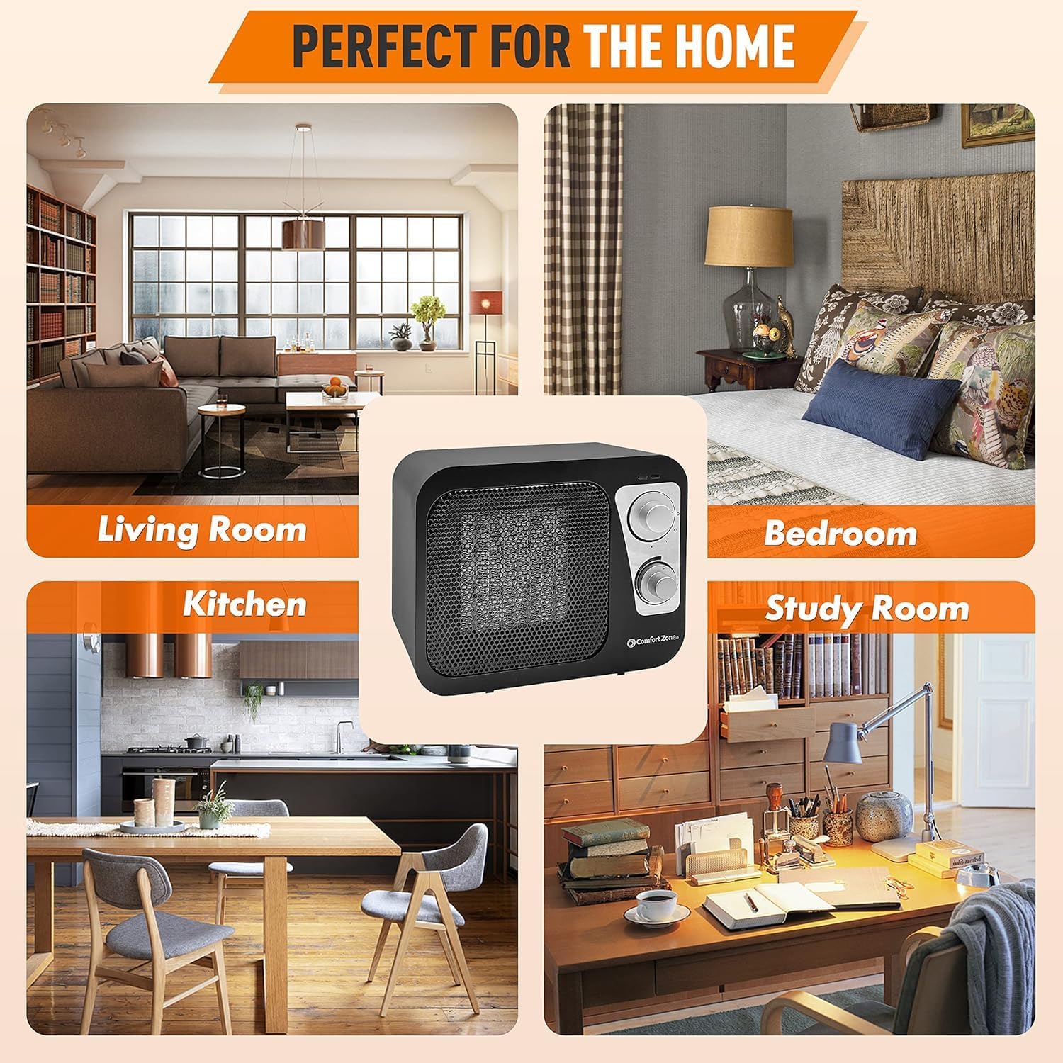 Front view of the Comfort Zone CZ470BKB-EU space heater