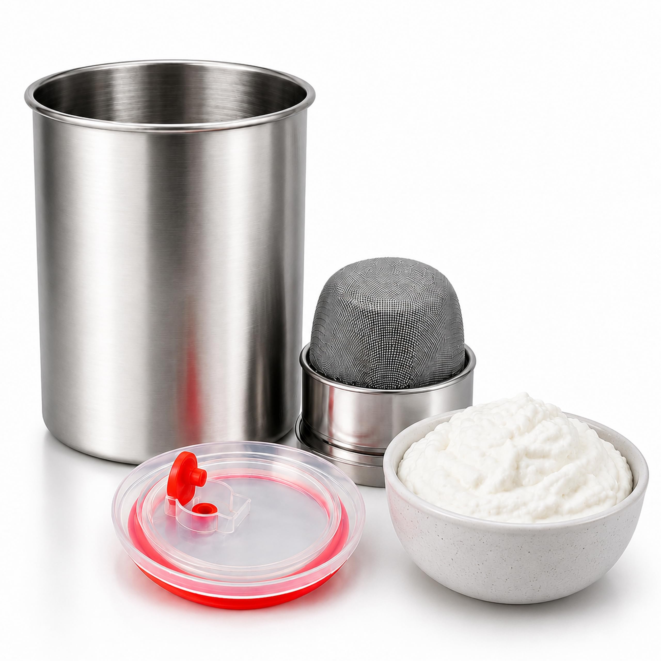 JD Fresh Stainless Steel Greek Yogurt and Hung Curd Maker/Airtight Storage Container with Multipurpose Food & Oil Strainer/BPA Free Fine Mesh Stainer for Thik Homemade Curd,Panner & More (1000 ML)
