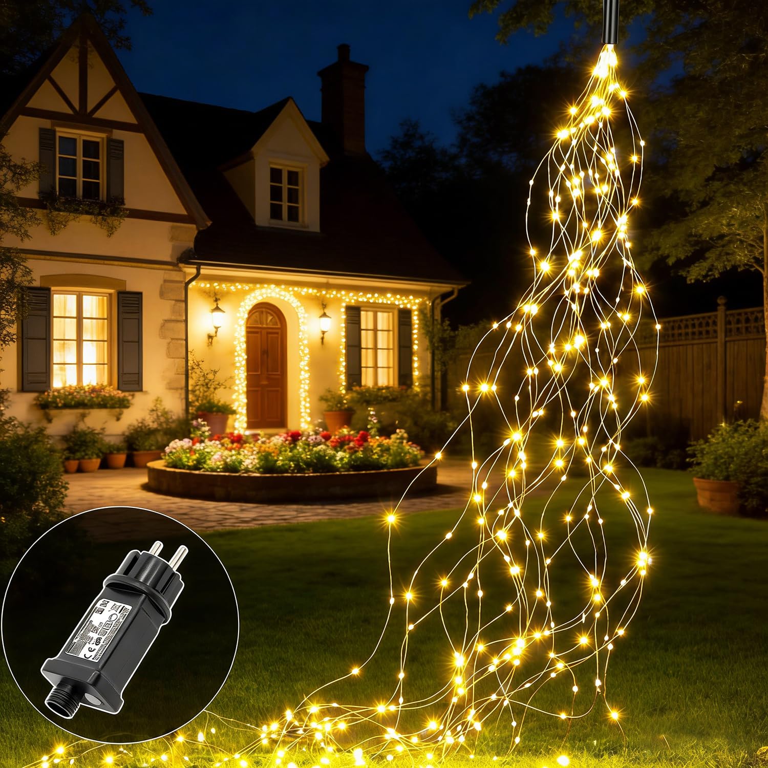 Redefun Lichterschweif 2M 400 LED Lichterbündel mit Strom, 8 Modi Lichterkette Wasserfall Wasserdichte Weihnachtsbeleuchtung für Innen Außen Gießkanne Terrasse Balkon Garten Deko