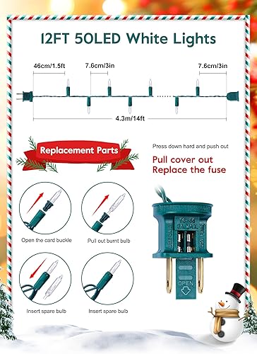 Miniatura 5 de Guirnalda de luces de Navidad con 100 bombillas transparentes en cable blanco, aprobada por UL para uso en interiores y exteriores, luces de árbol